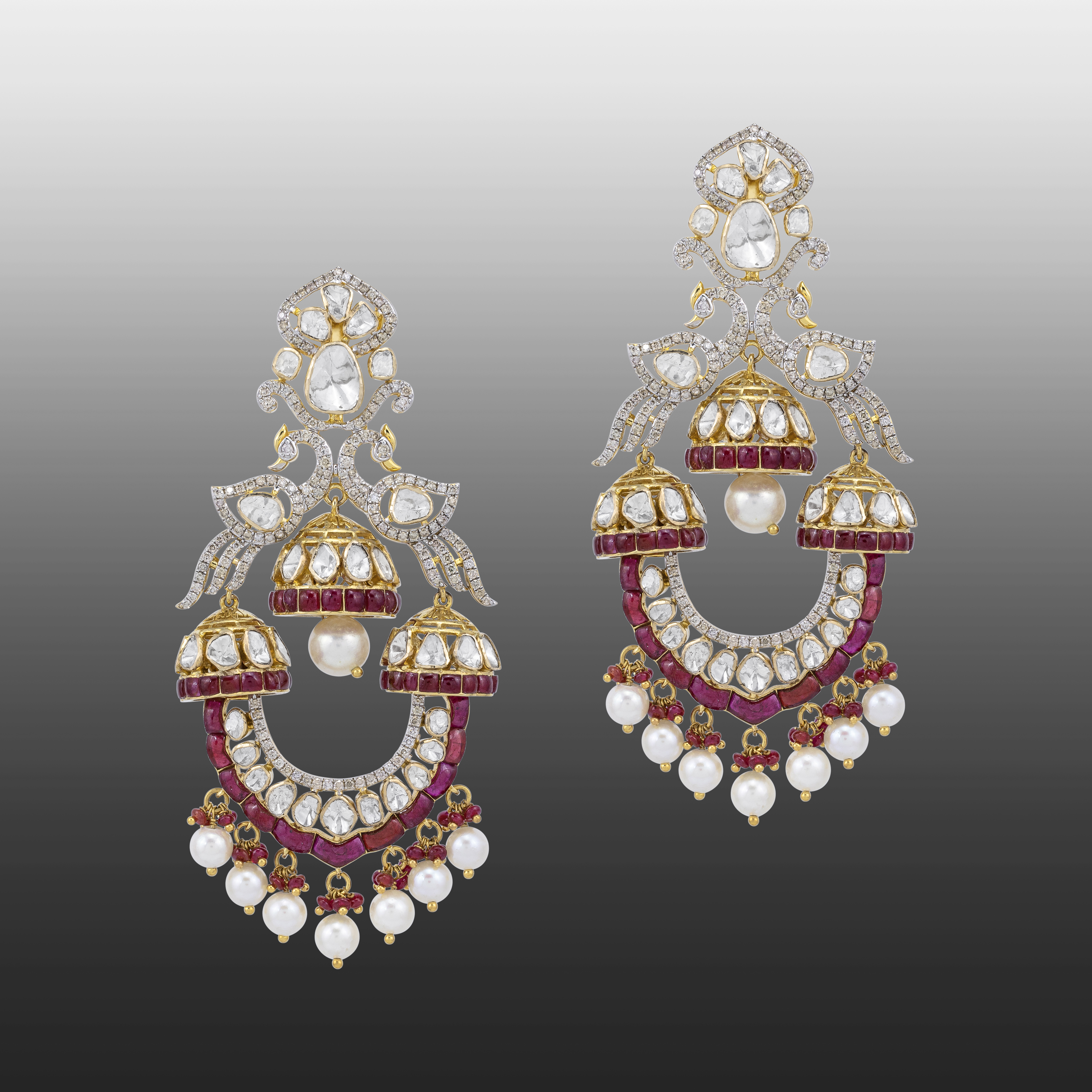Ruby Bead and Pearl Danglers with Polki