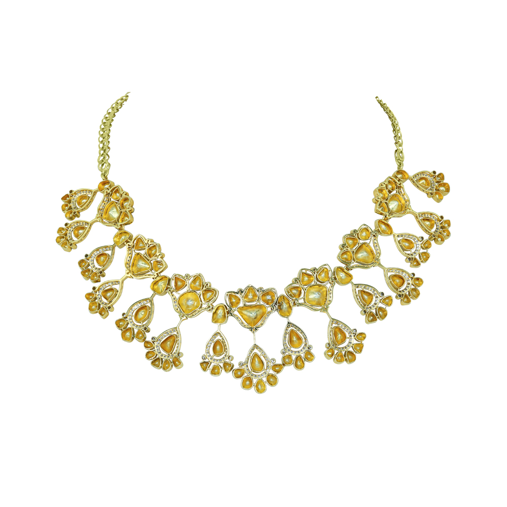 Teardrop Polki Necklace with Floral Motifs