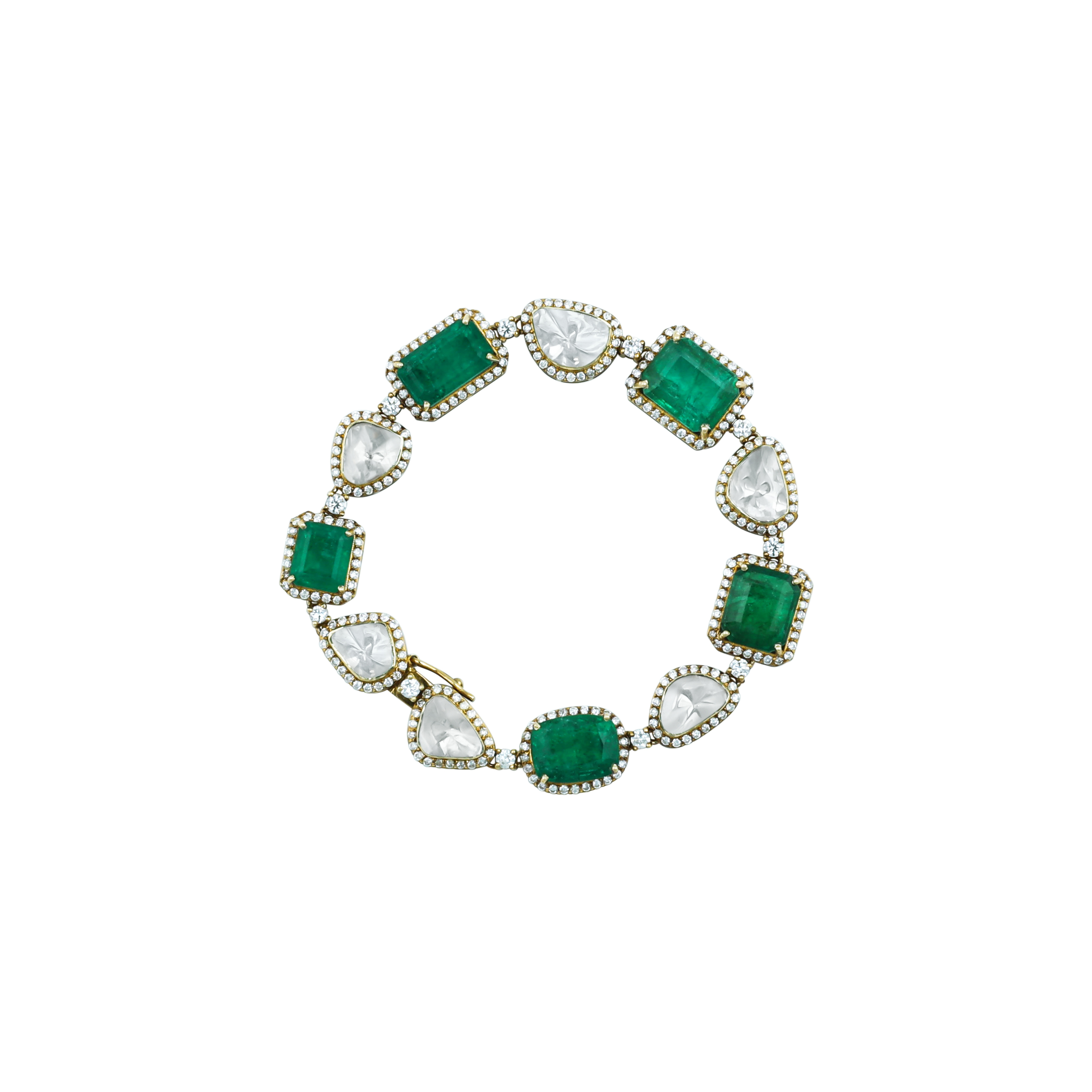 Convertible Polki Emerald Necklace-Bracelet with Diamond Halo