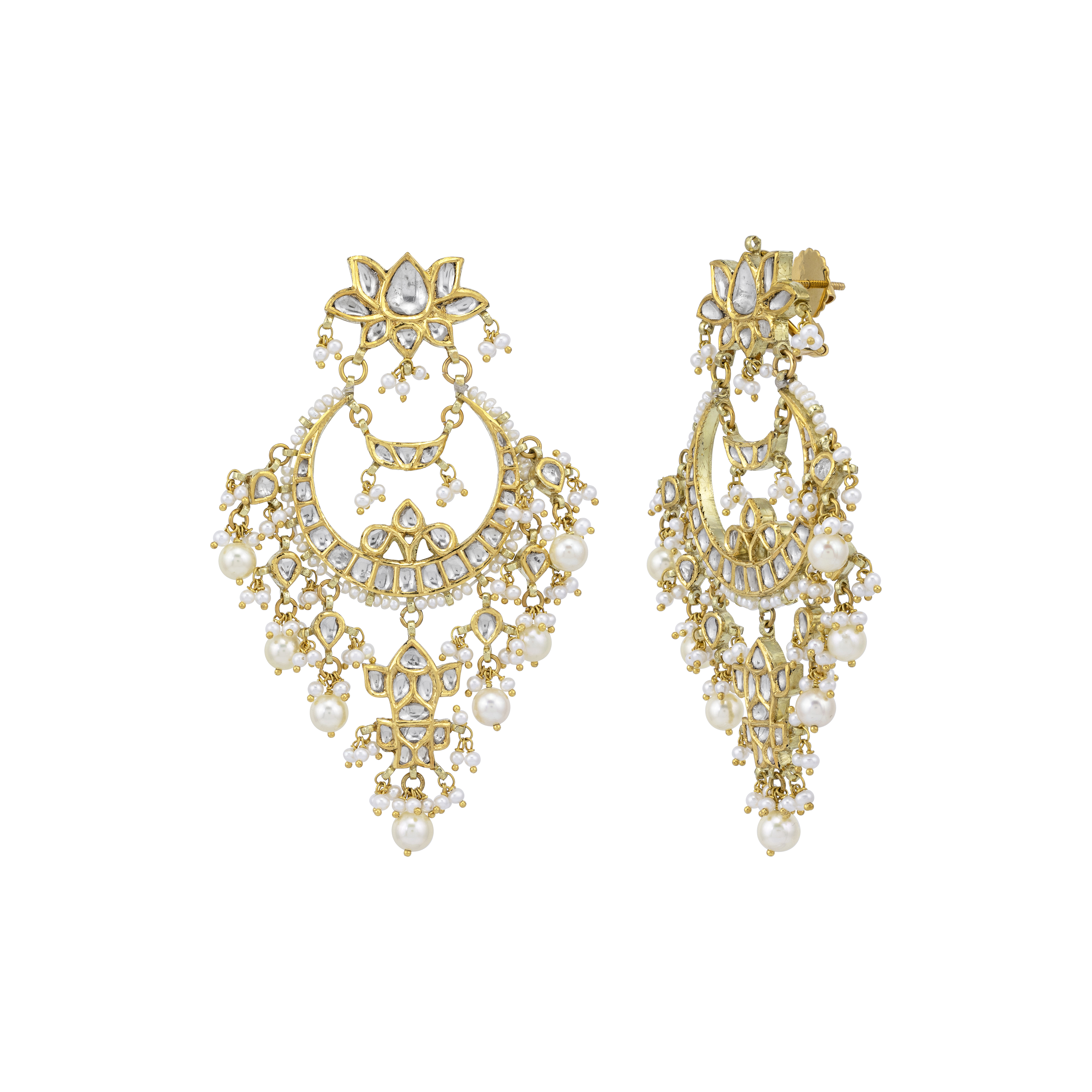 Pearl Drop Danglers with Polki