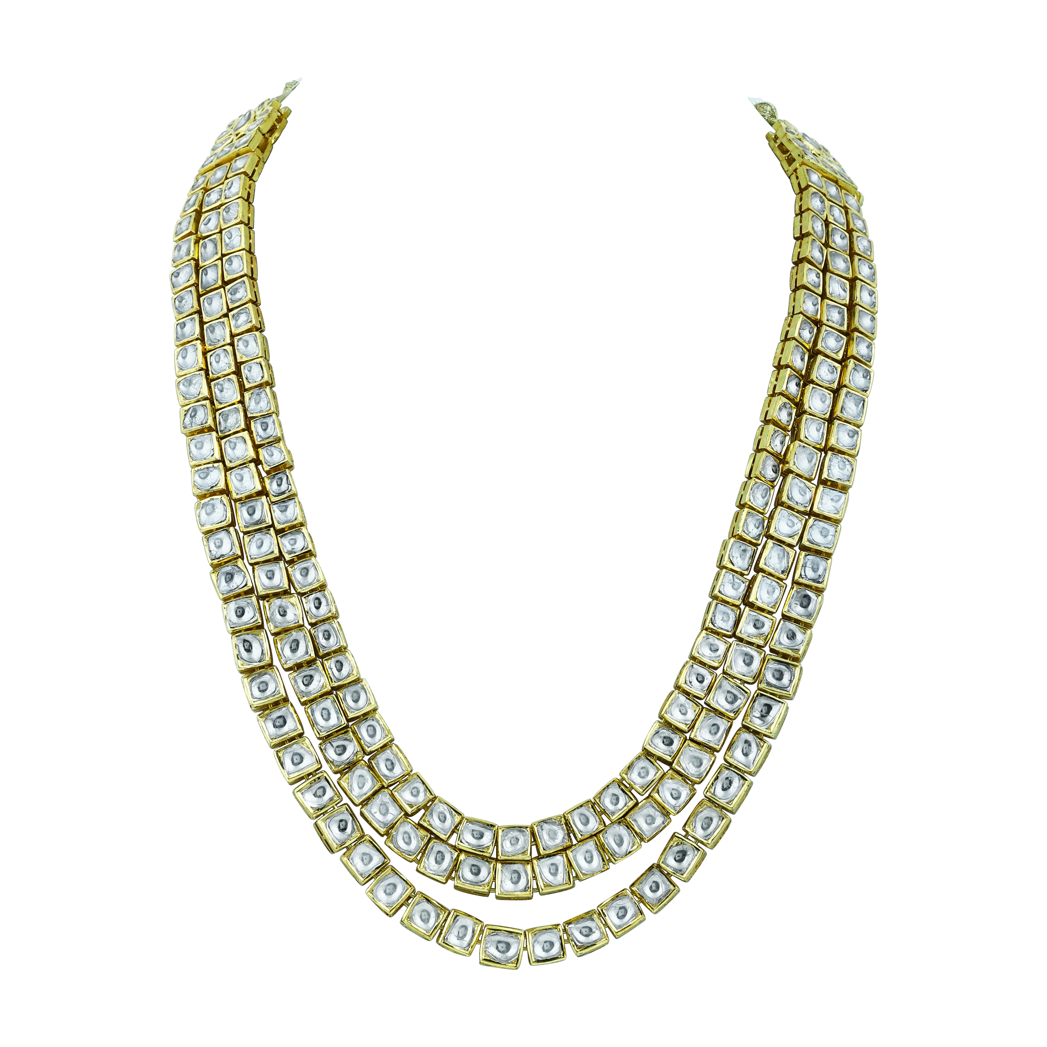 Triple-Layered Necklace with Geometric Polkis Elegance