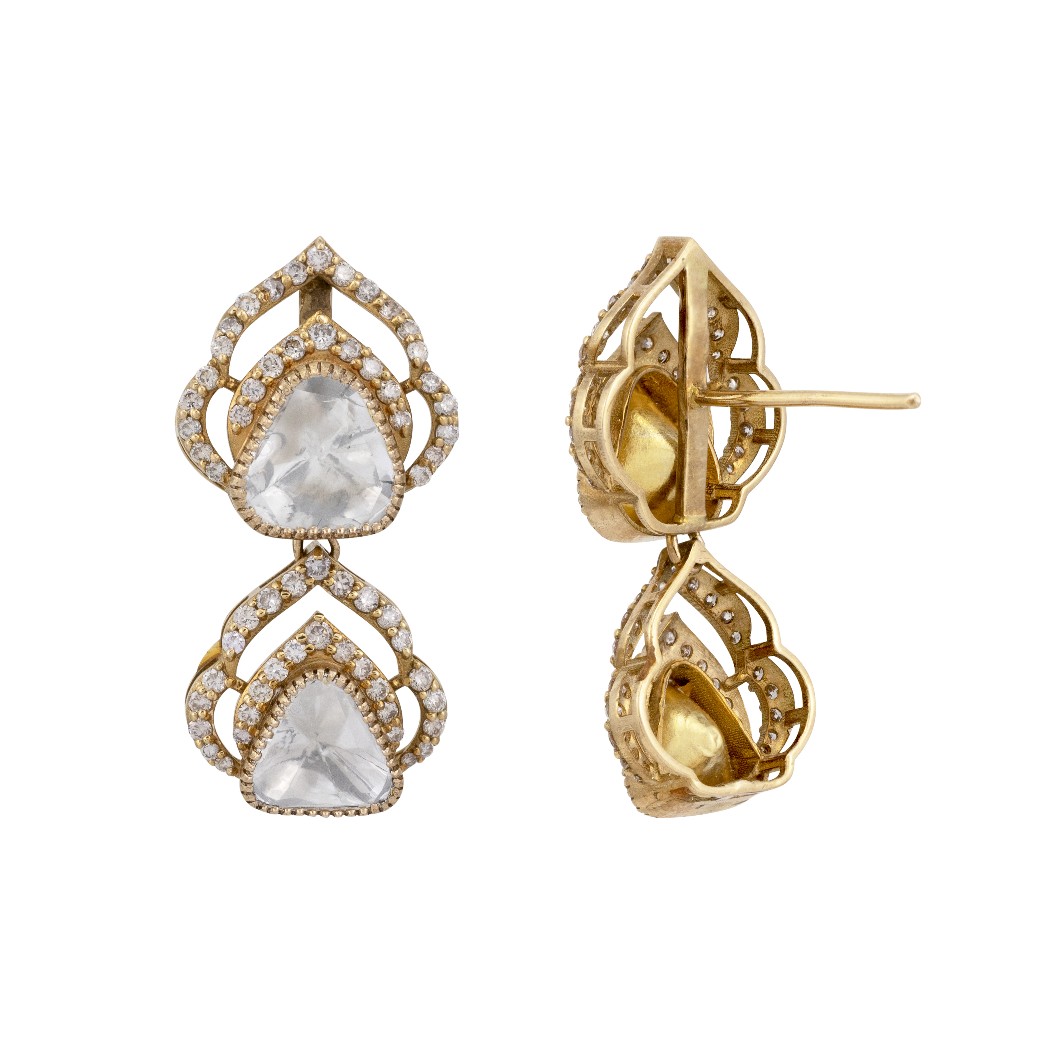 Double-Tiered Uncut Polki Earrings with Antique Finish