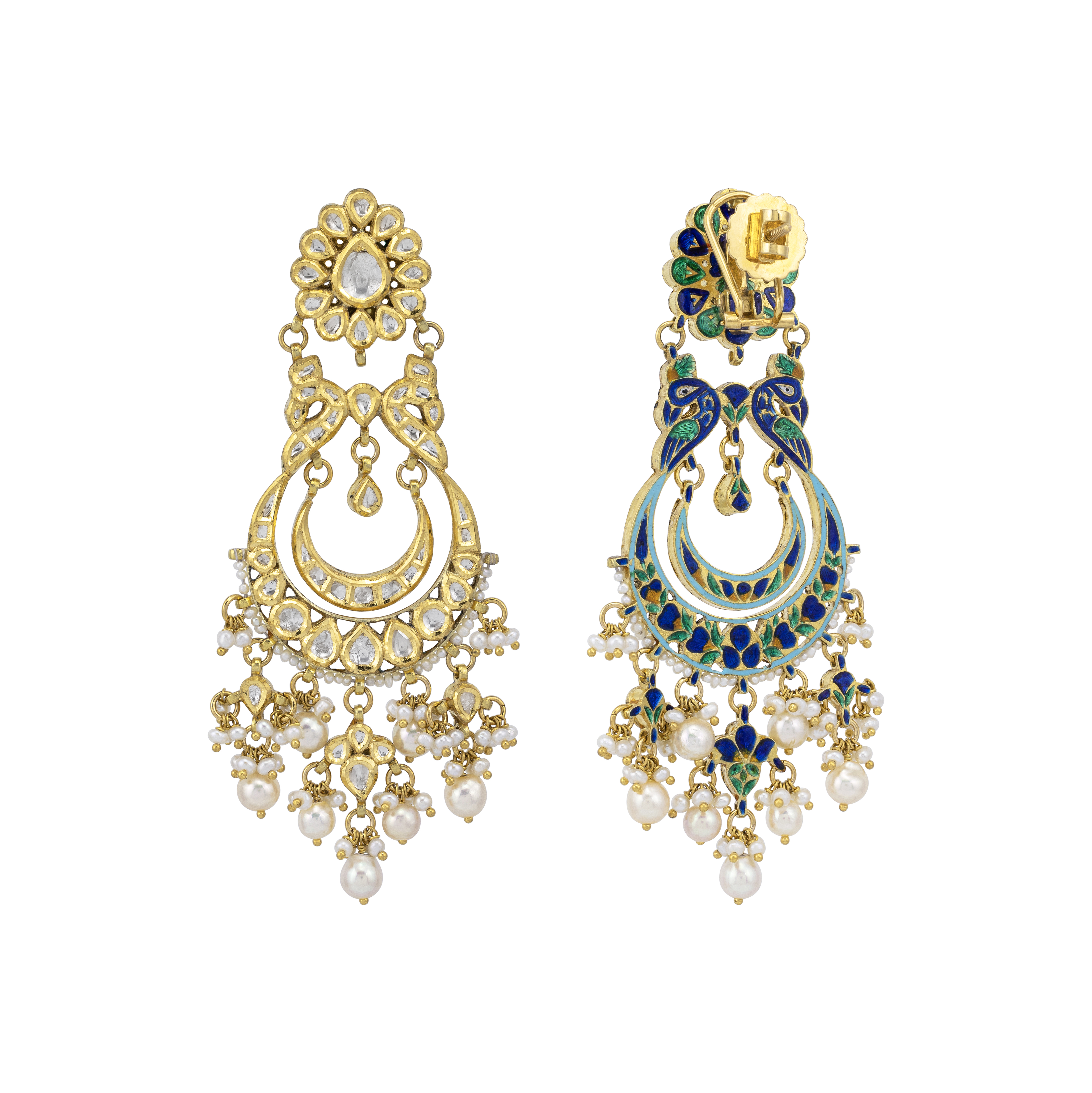 Gold Polki Danglers with Japanese Pearls