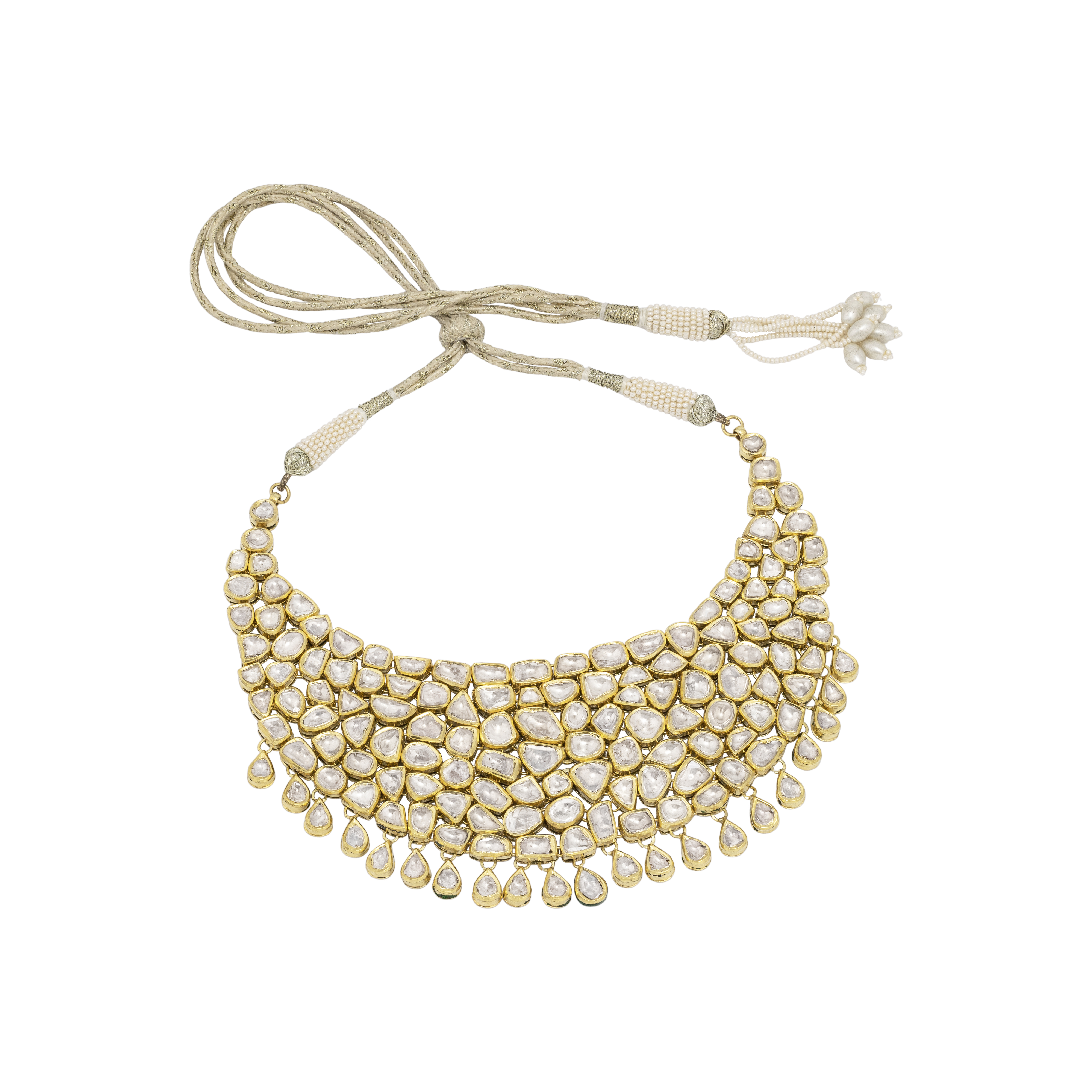 Regal Gold Choker Polki Cluster with Uncut Diamonds & Pear-Shaped Drops