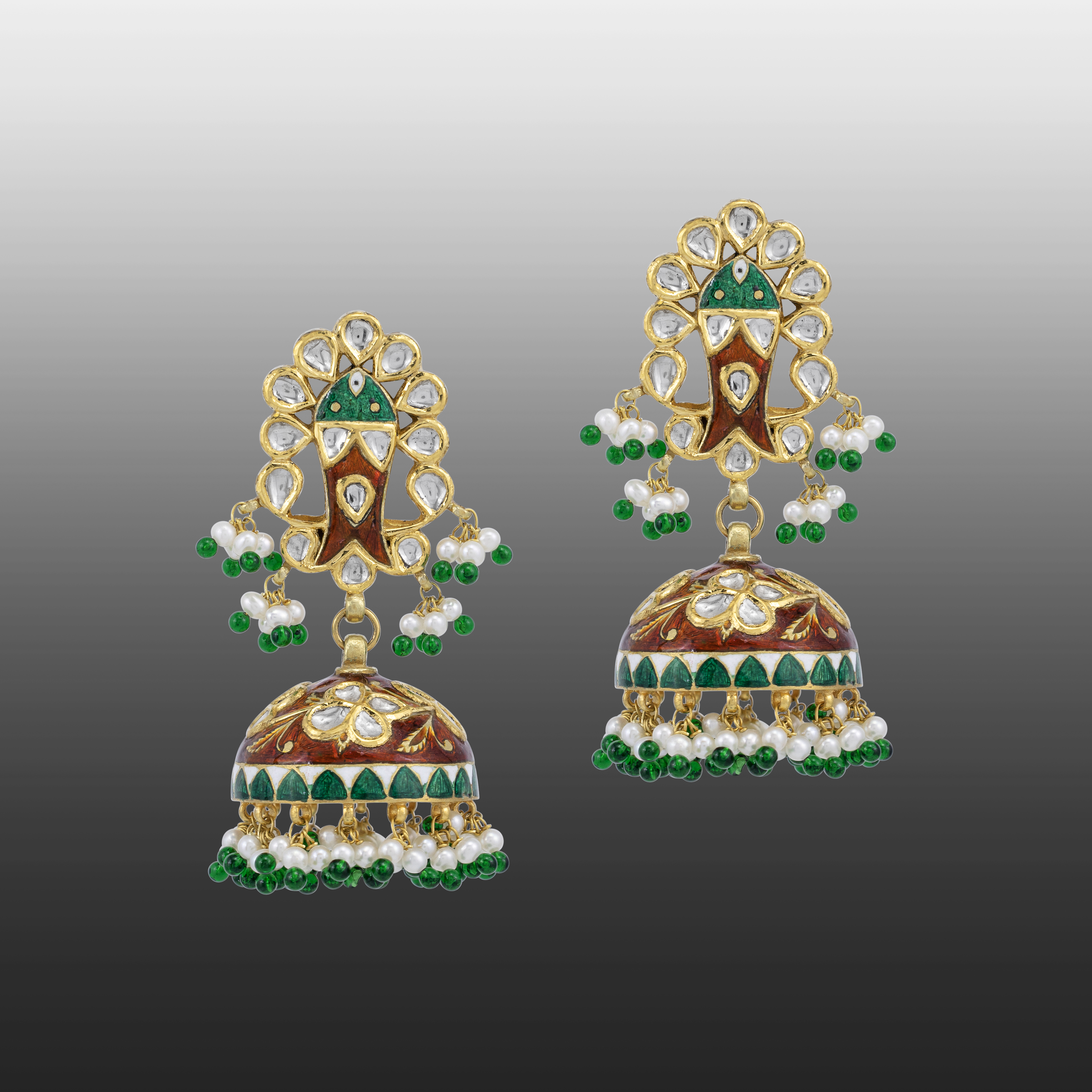 Floral Polki Jhumkas with Pearl fringe