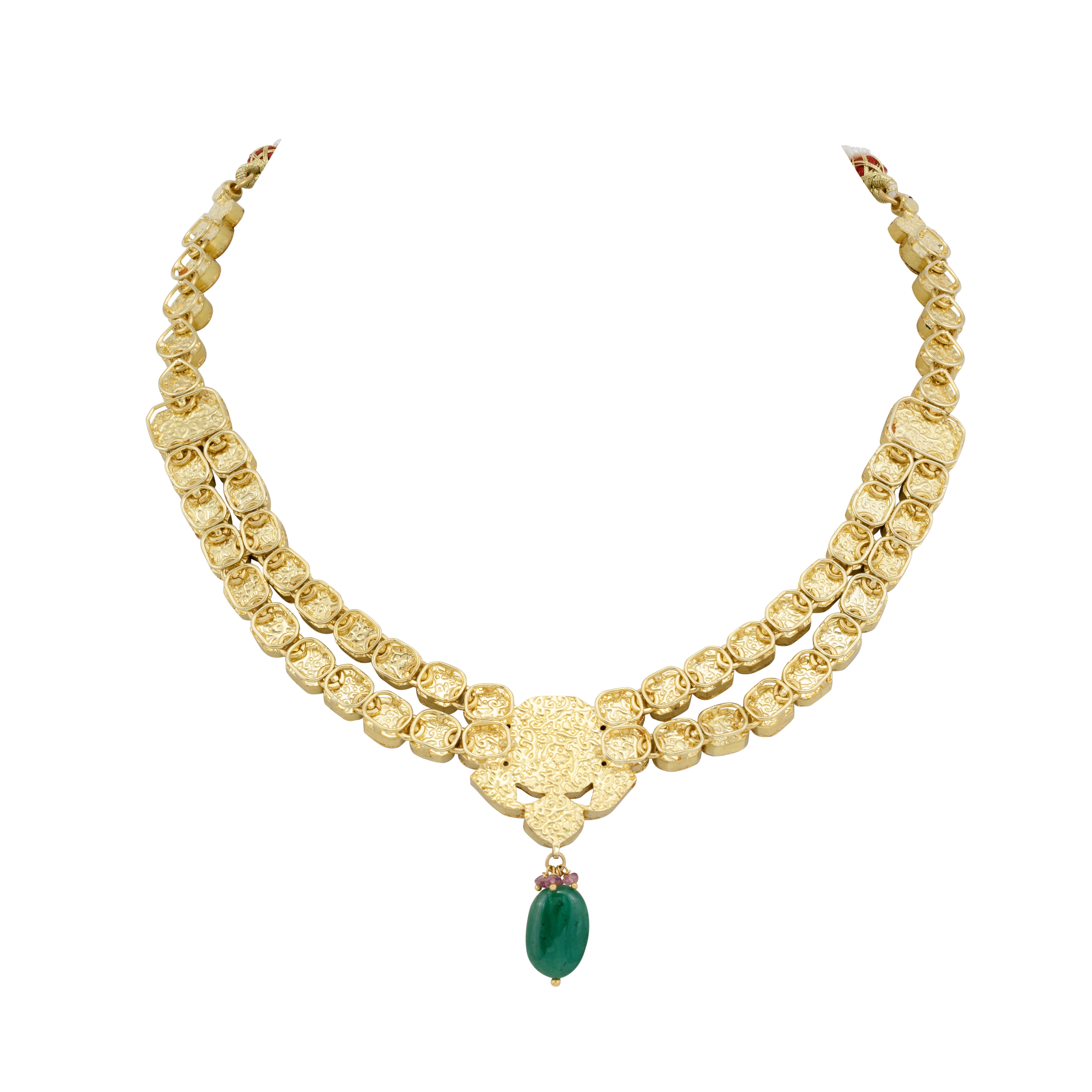 Two-Row Polki Necklace with Tourmaline Center