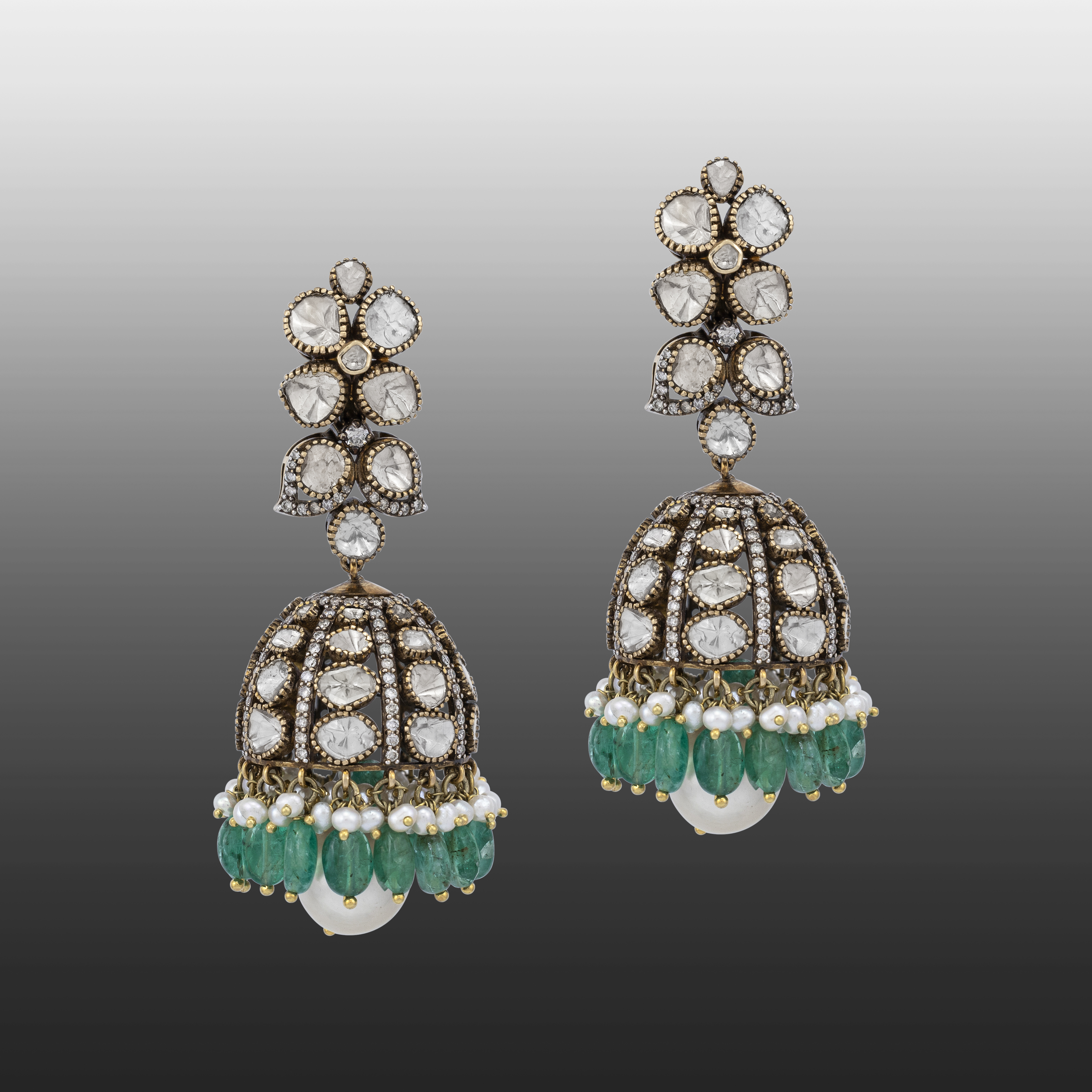 Polki and Emerald Bead Jhumkas