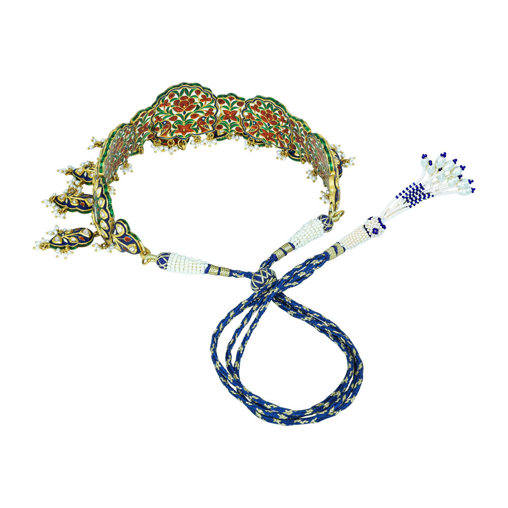 Peacock Motif Choker with Polkis and Enamel Detailing