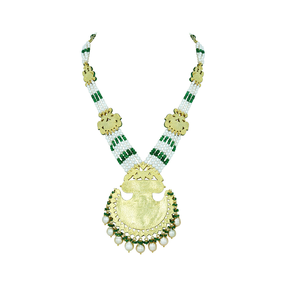 Pankhi-Style Polki Necklace with Blue Enamel and Emerald Accents