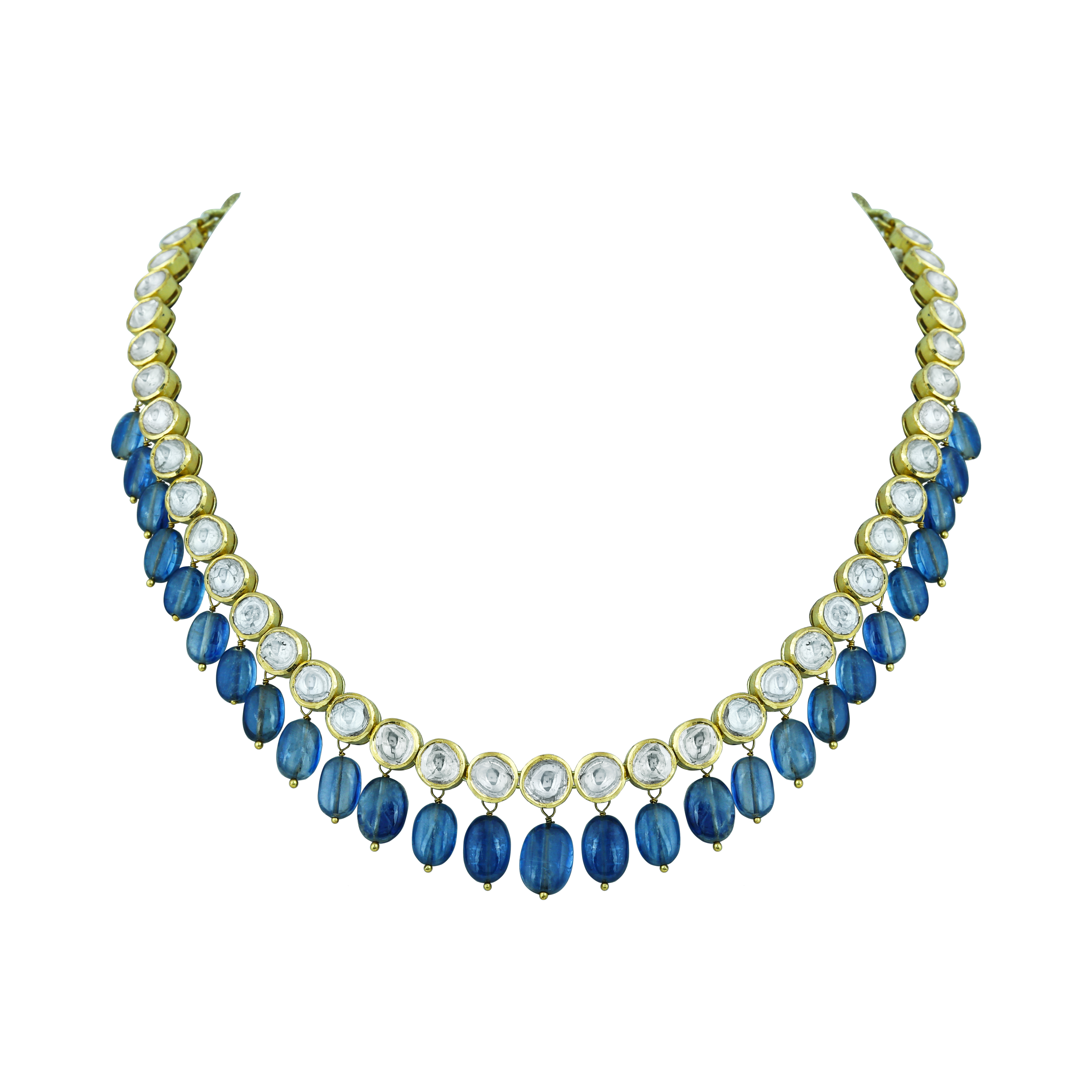 Polki Necklace with Tanzanite Drops and Timeless Elegance