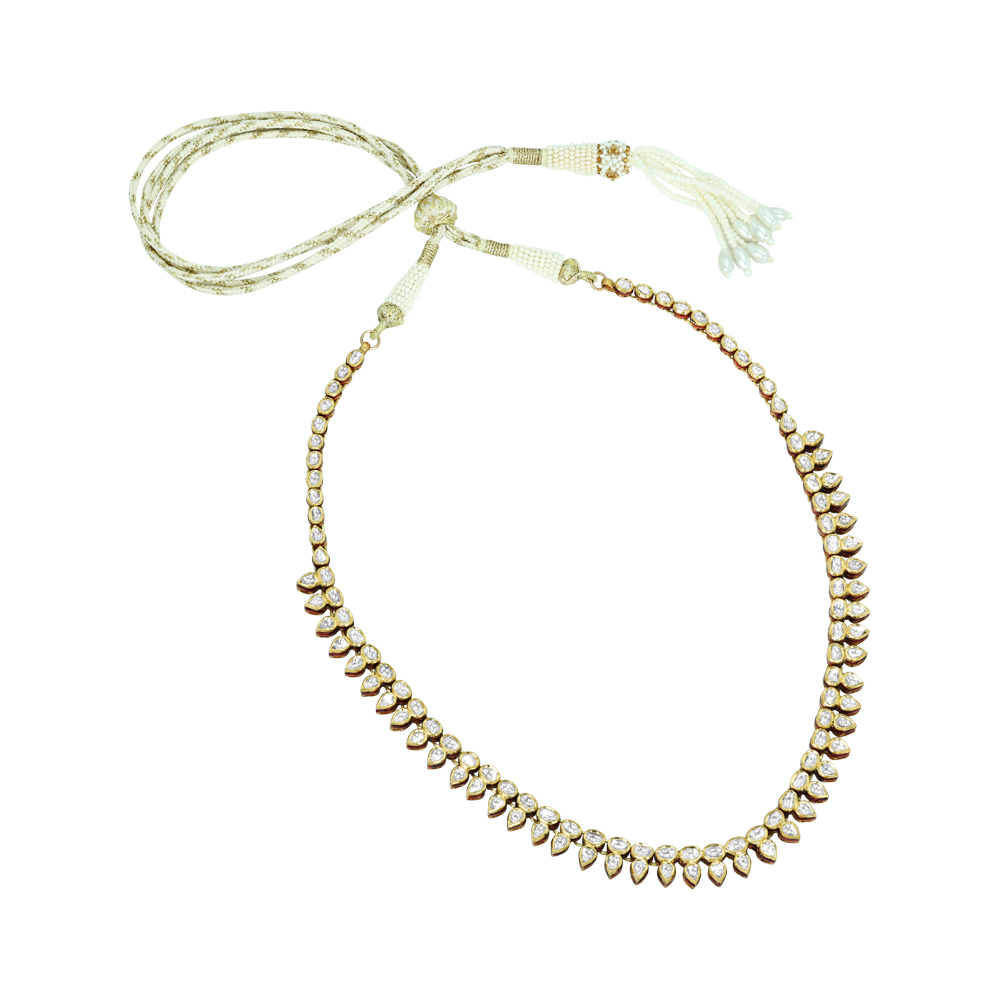 Single-Row Polki Necklace with Pear and Round Polkis