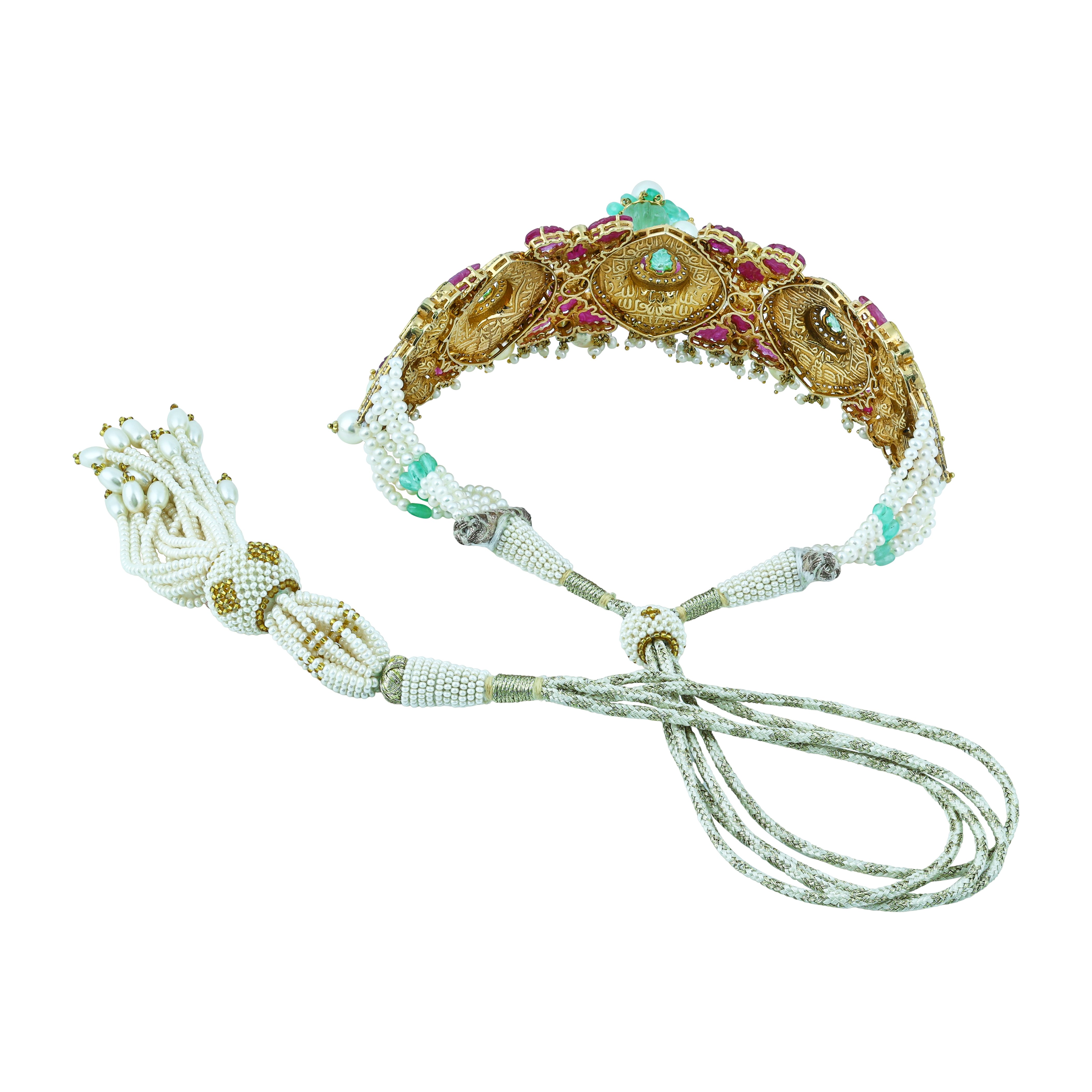 Ruby, Diamond & Emerald Choker Set with Pearl Drops