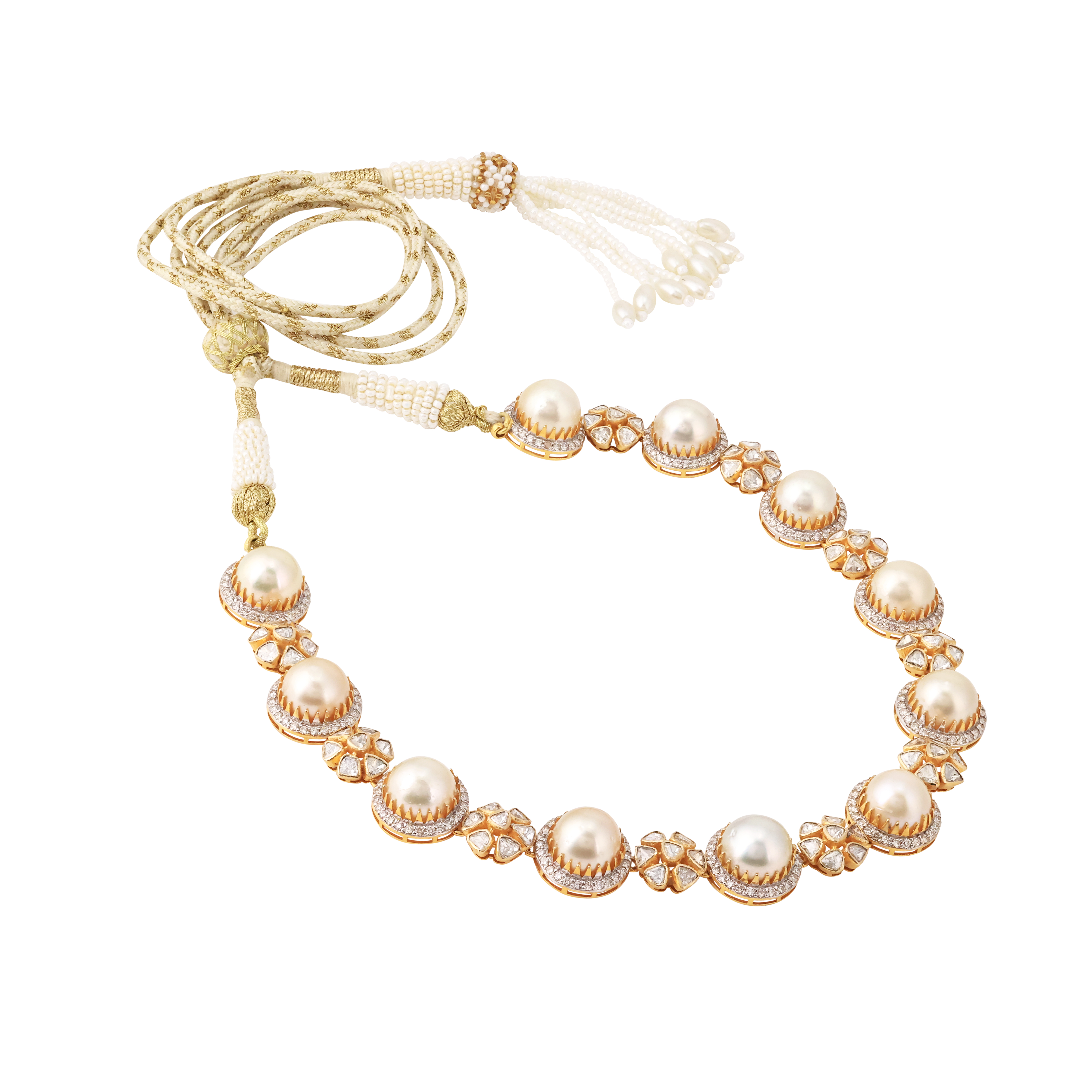 Uncut Polki Floral Necklace with Diamond and Pearls