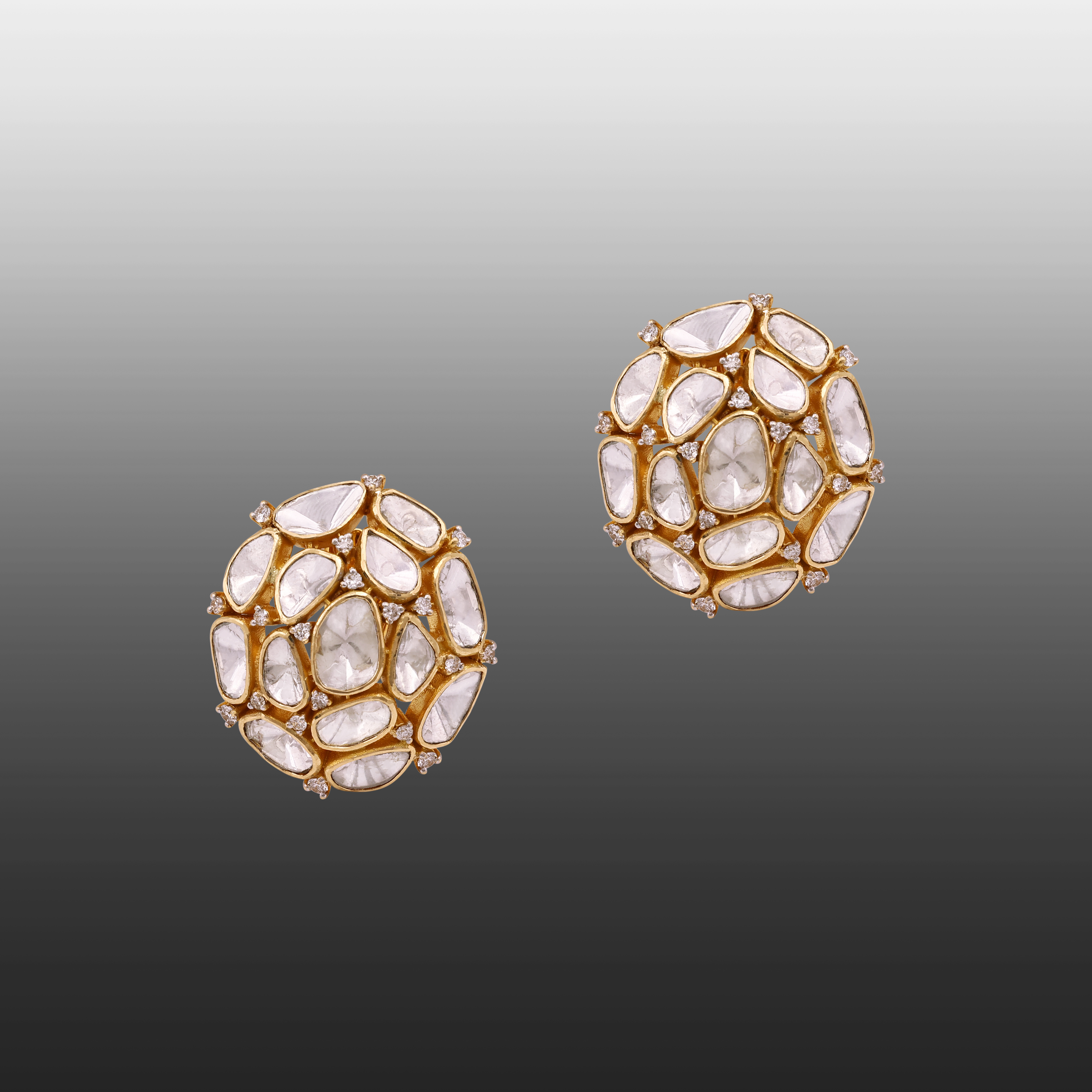 Polki Cluster Studs with Full-Cut Diamond Highlights