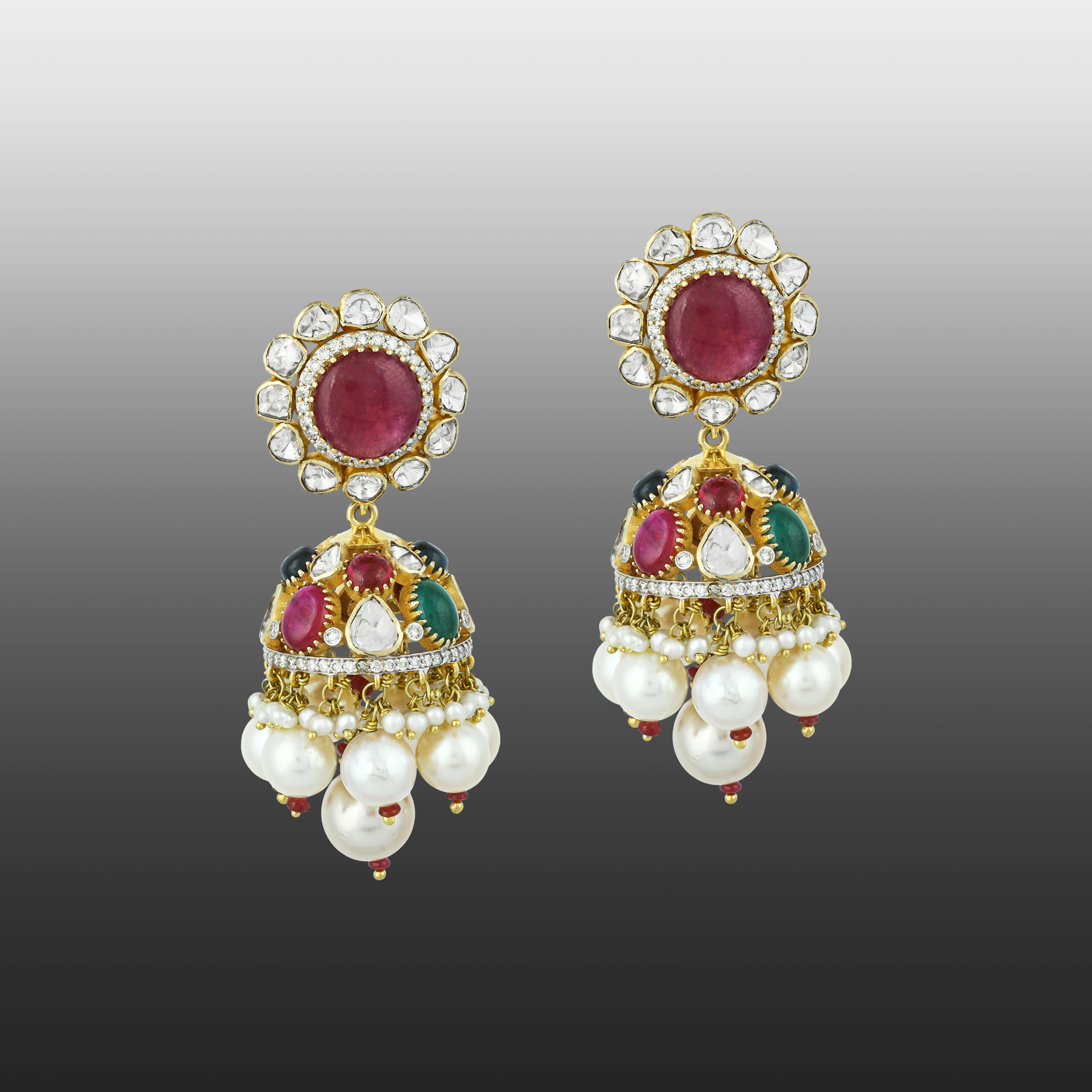 Navratan Necklace Set with Open Polki and Floral Motifs