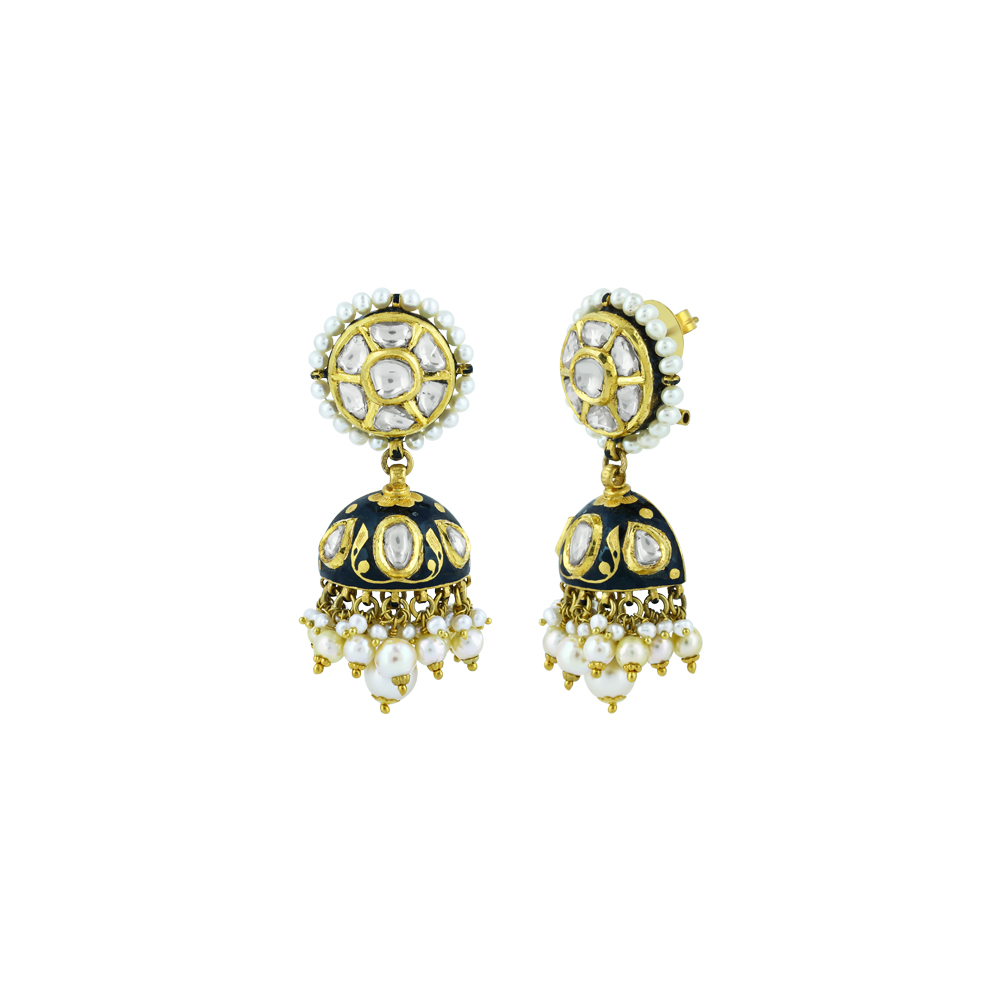 Hasli Polki Necklace Set with Black Enamel and Pearls