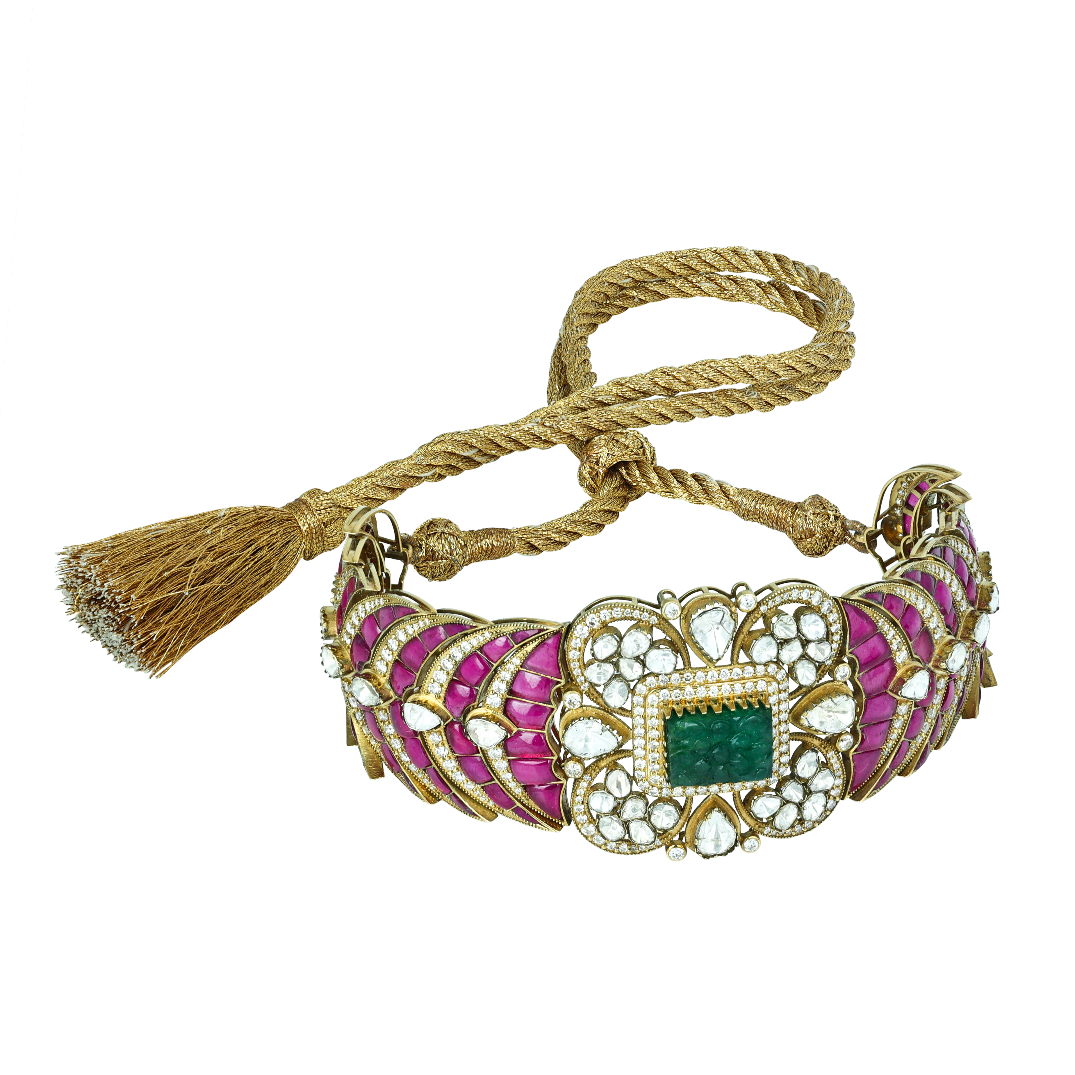 Emerald Ruby Antique Choker with Polki Open Setting