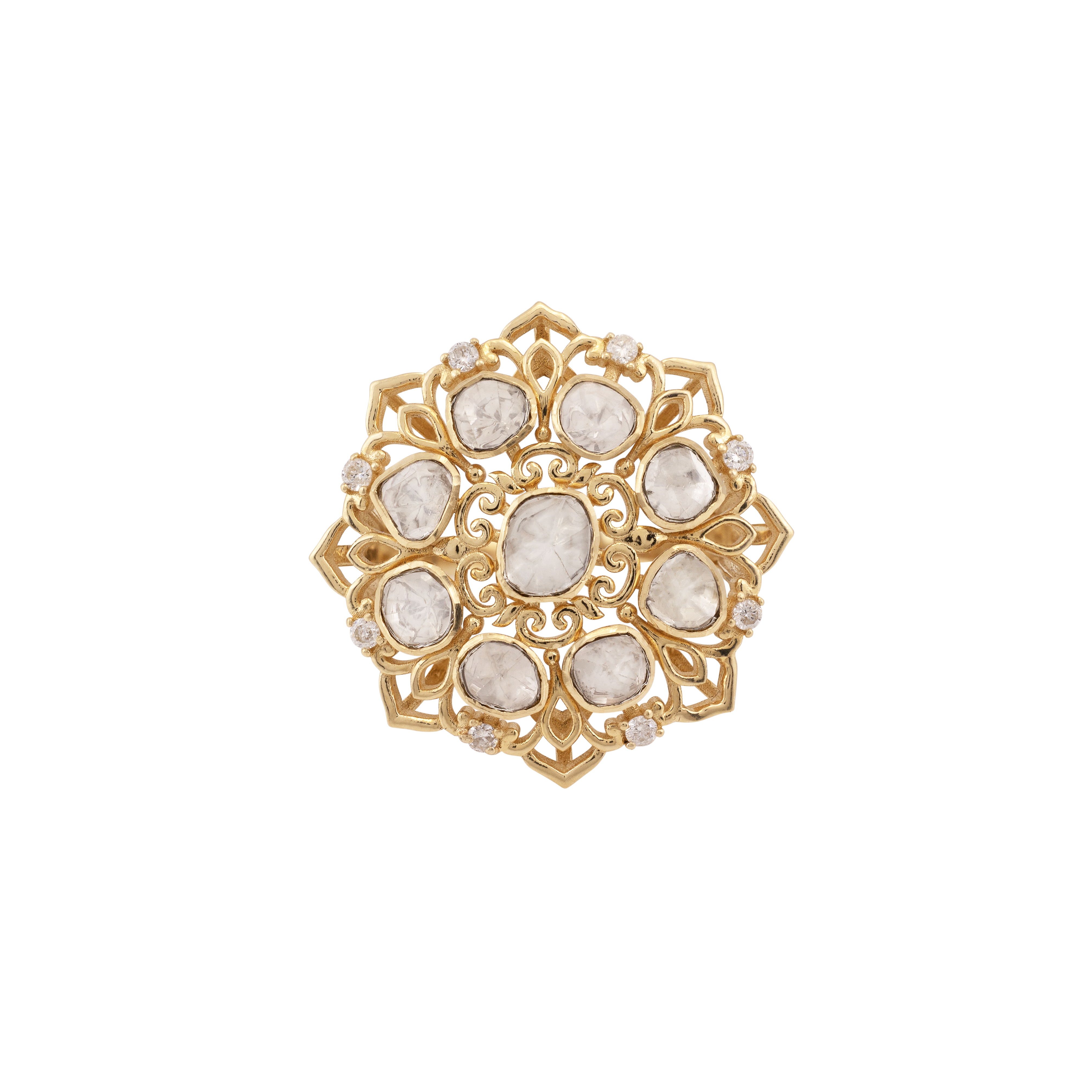 Polki Cluster Ring with Filigree Gold Design