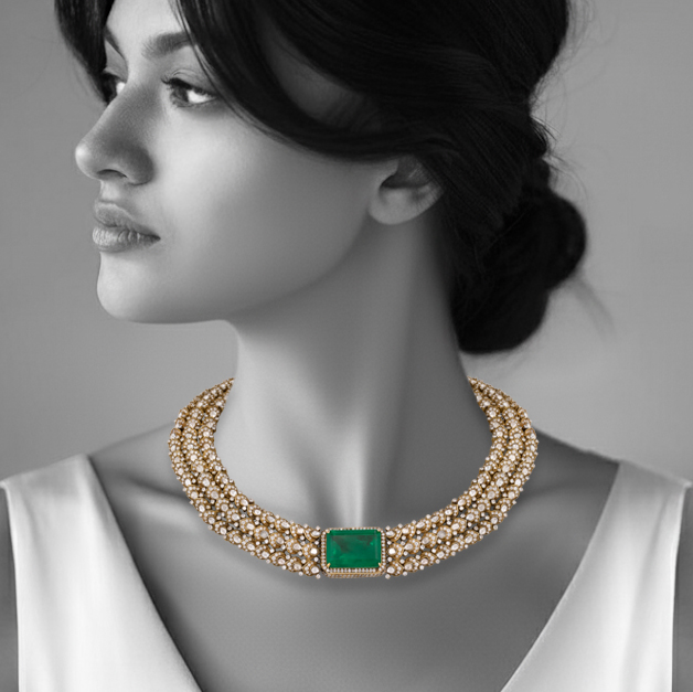 Mesh Polki Hasli with Emerald Center