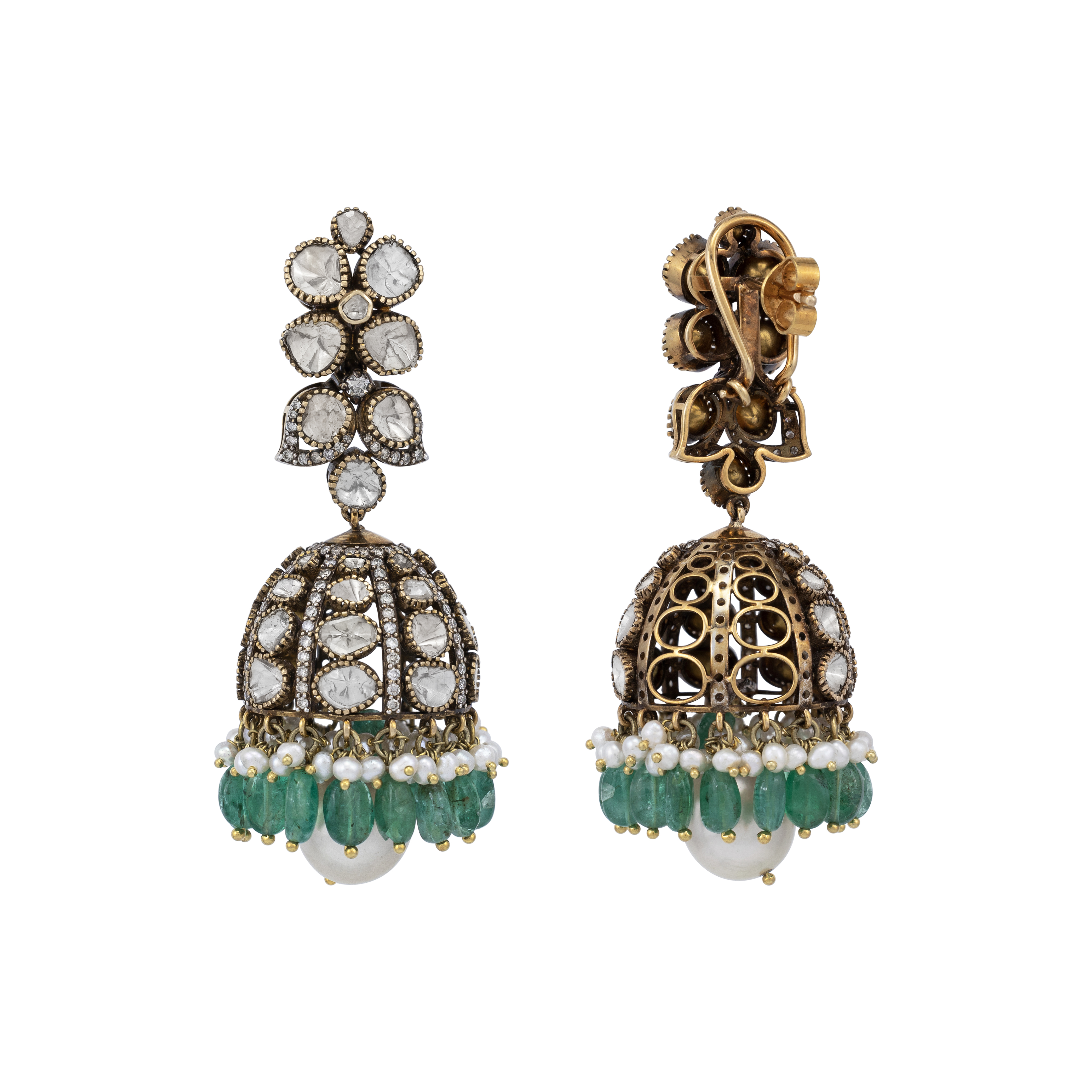 Polki and Emerald Bead Jhumkas