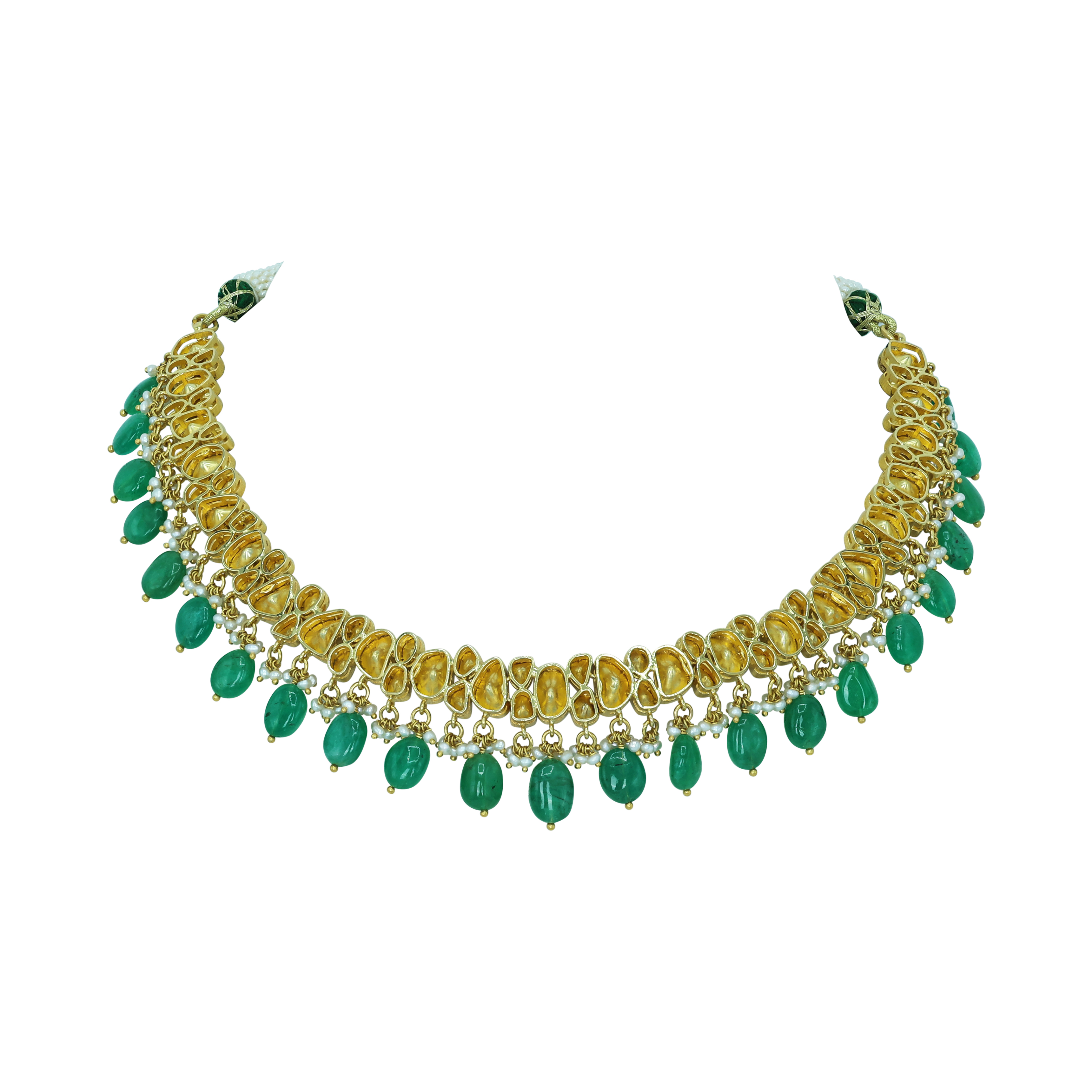 Open Polki Diamond Necklace with Emerald Drops
