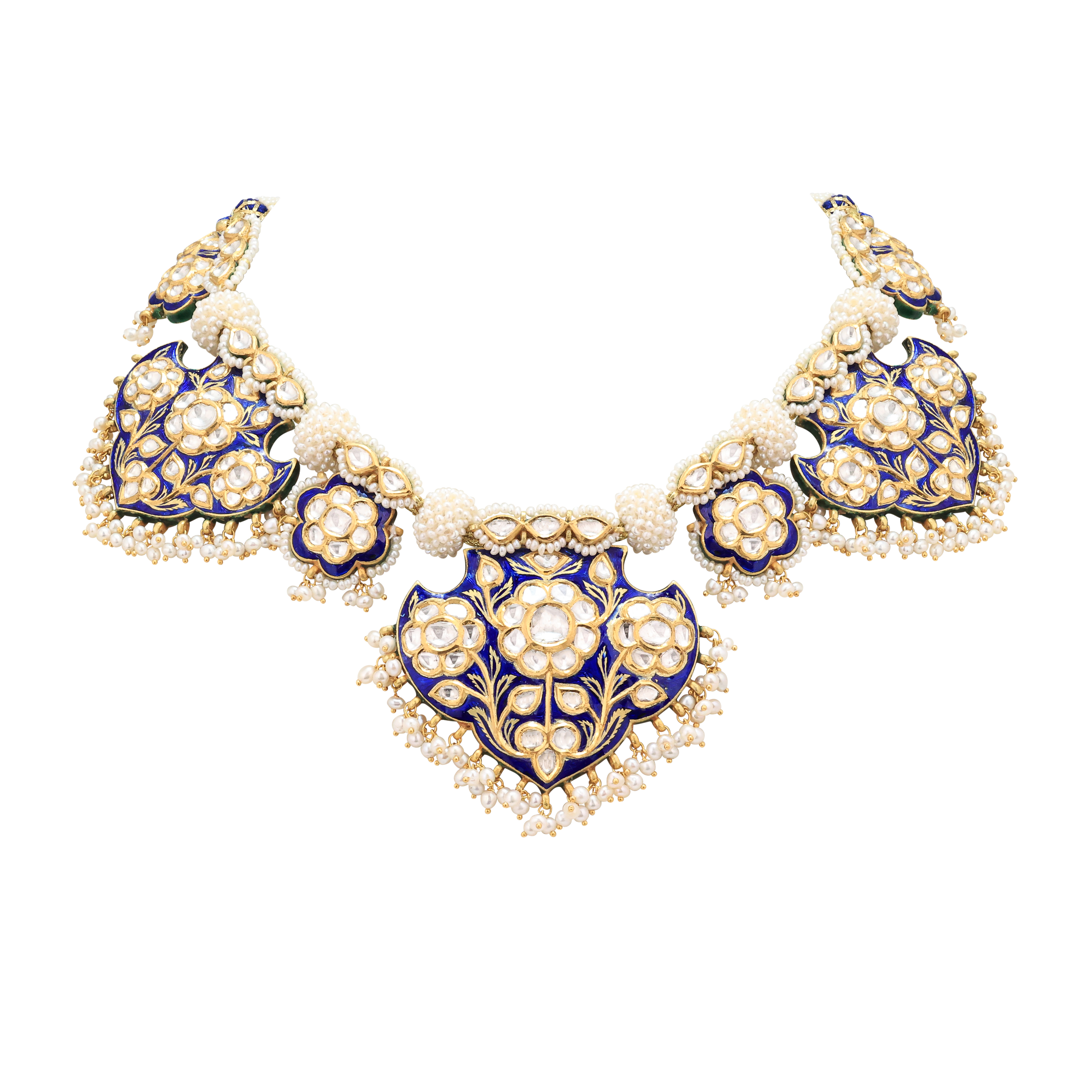 Blue Enamel Pankhi set with Pearl Detailing