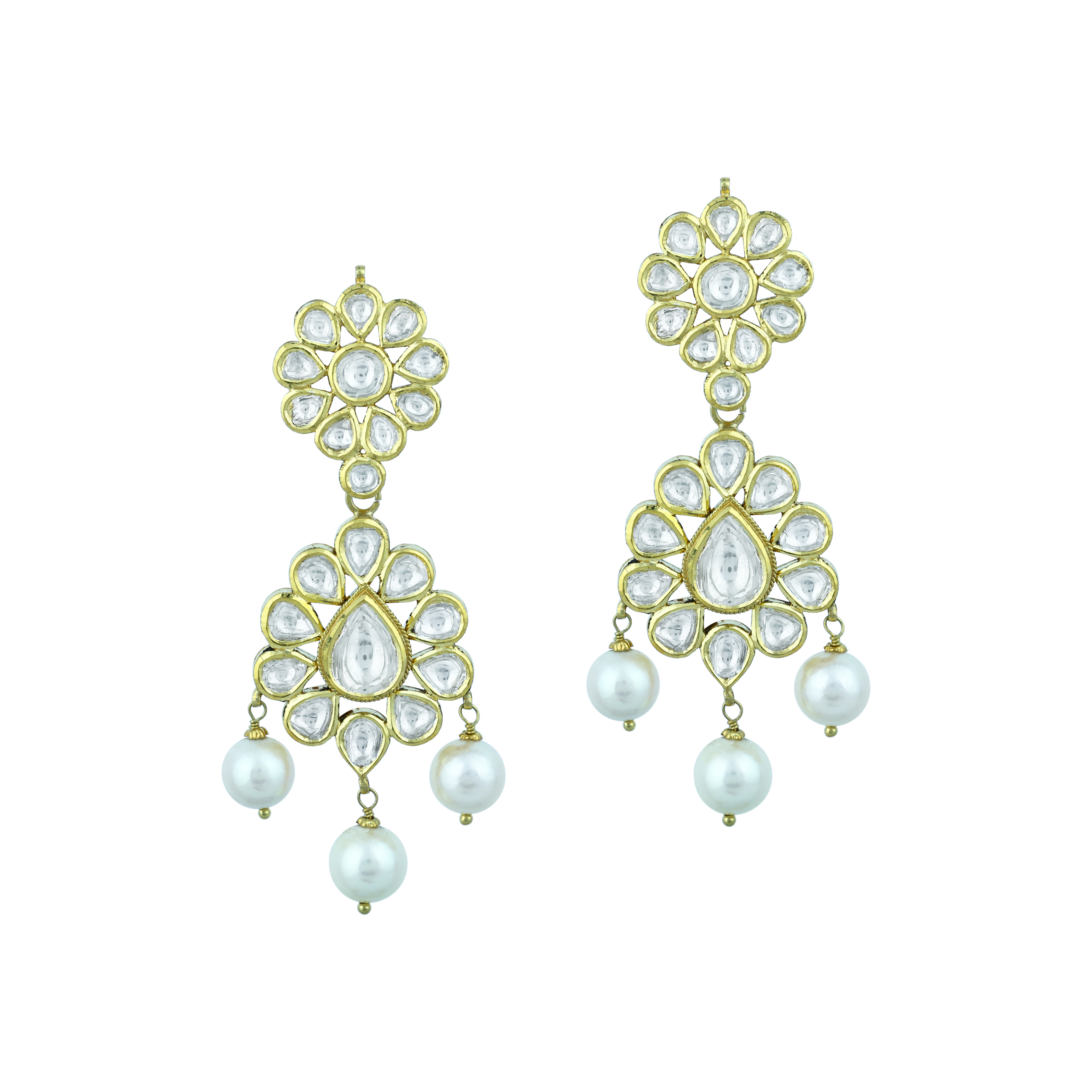 Double-Layer Necklace Pendant Set with Polkis and Pearls