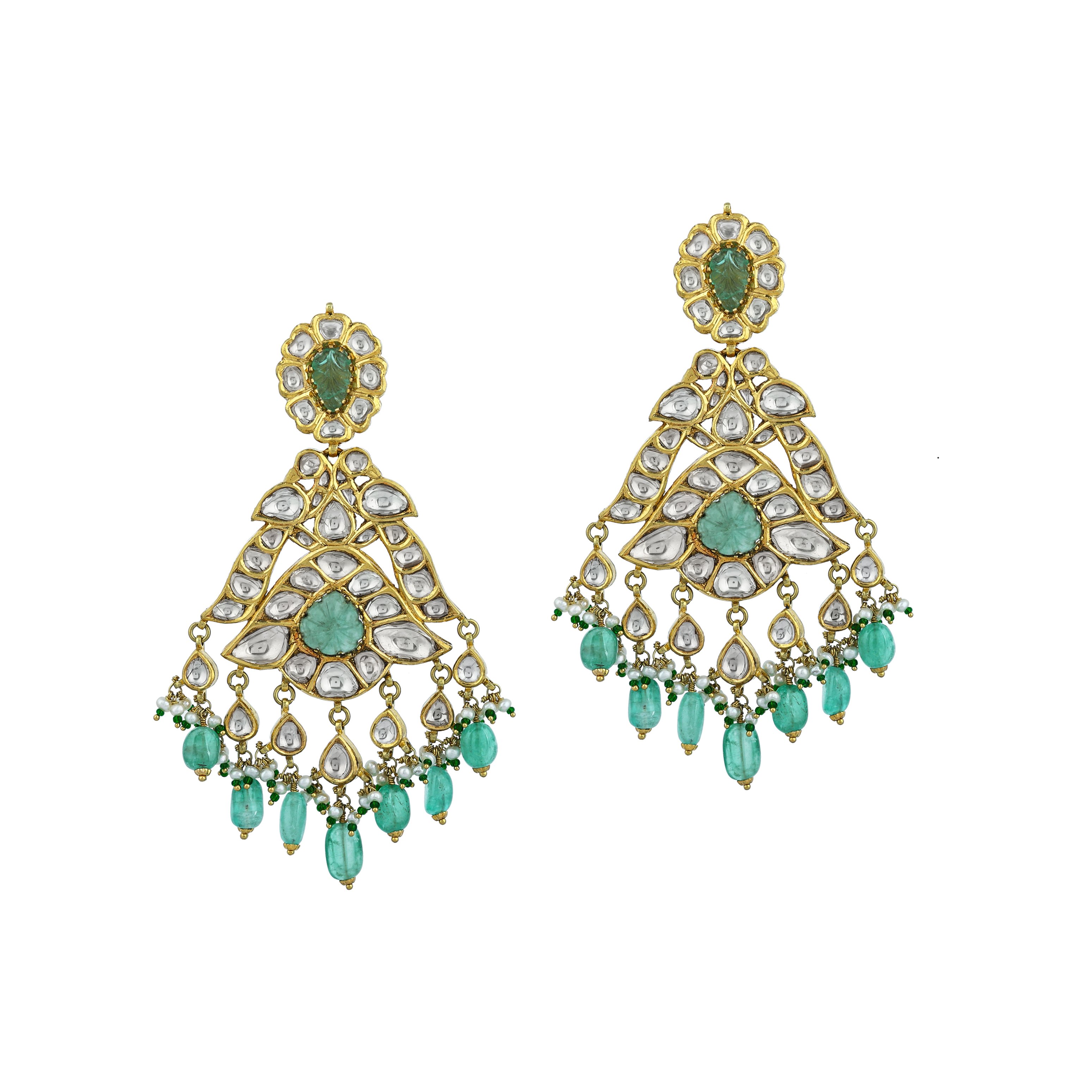 Chandbali Choker Set with Polki, Green Beads, and Drops