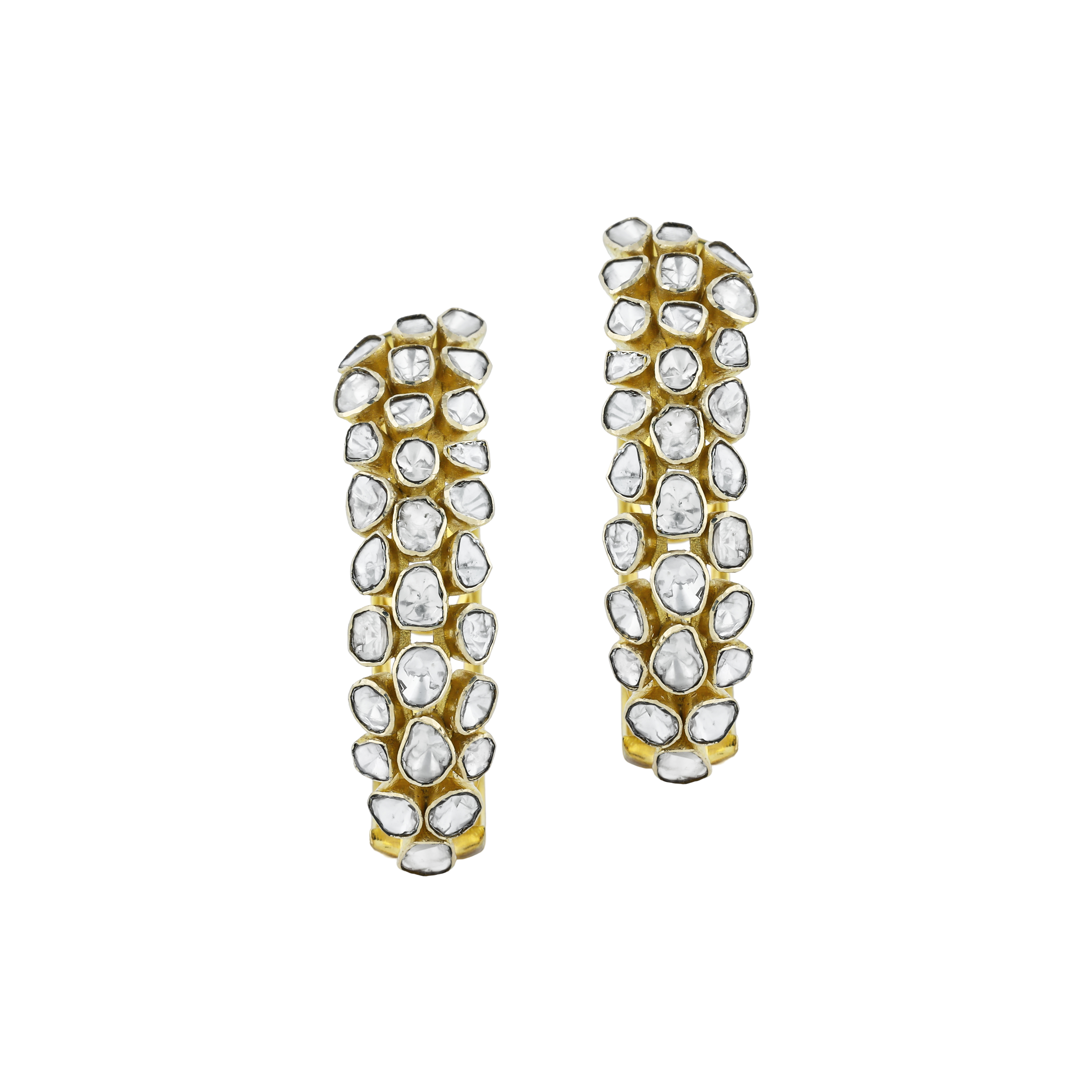 Full White Polki Hoop Earrings in Open Setting