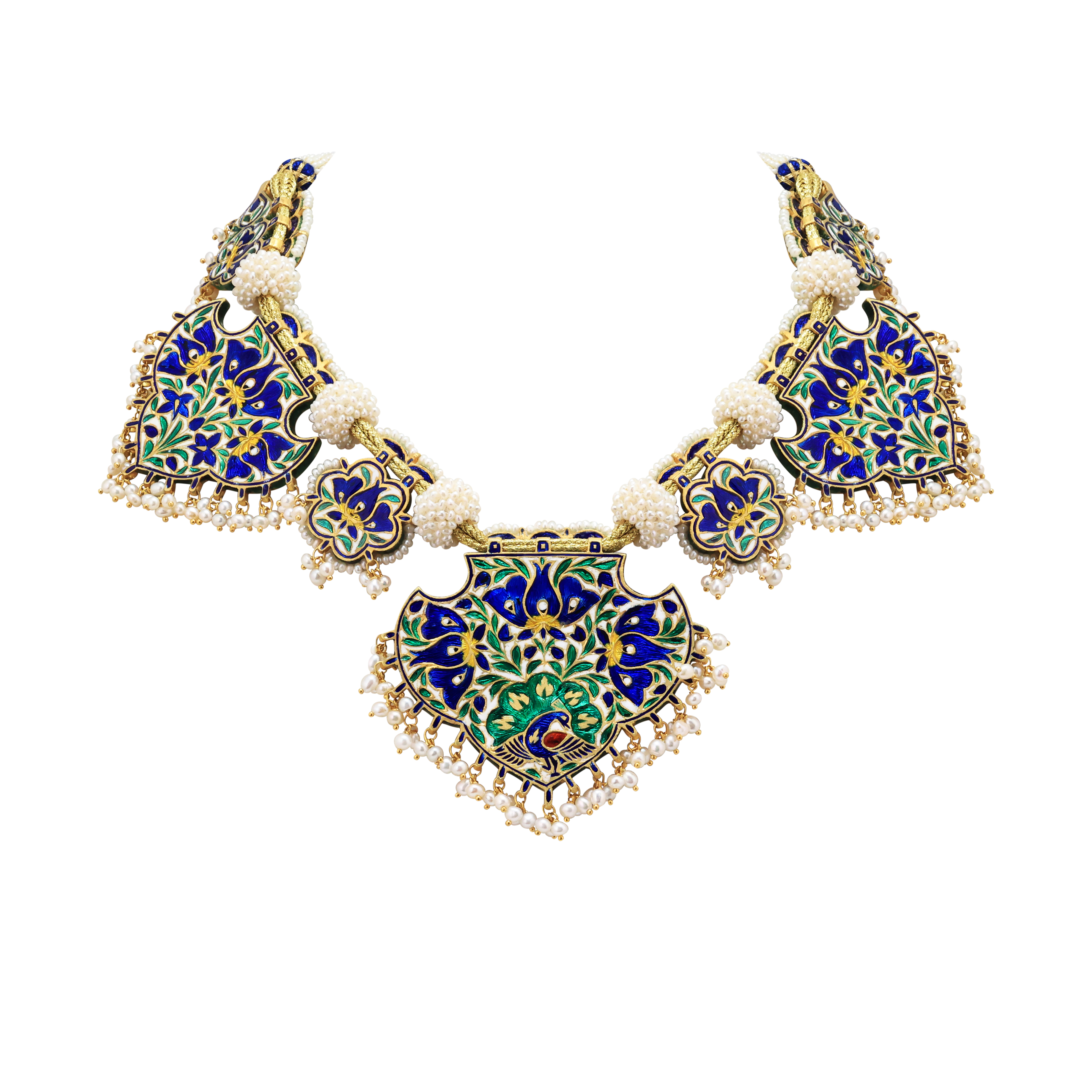 Blue Enamel Pankhi set with Pearl Detailing