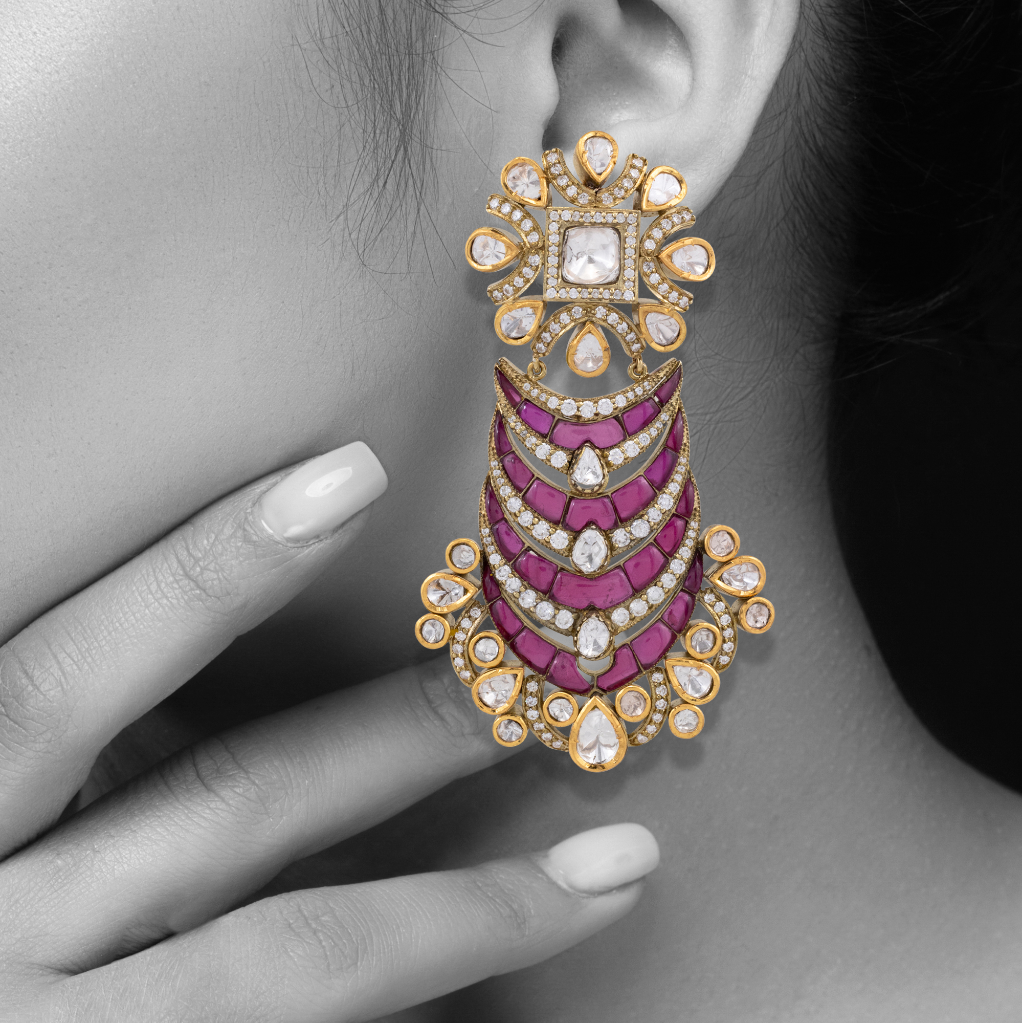 Layered Ruby Earring with Fusion Touch