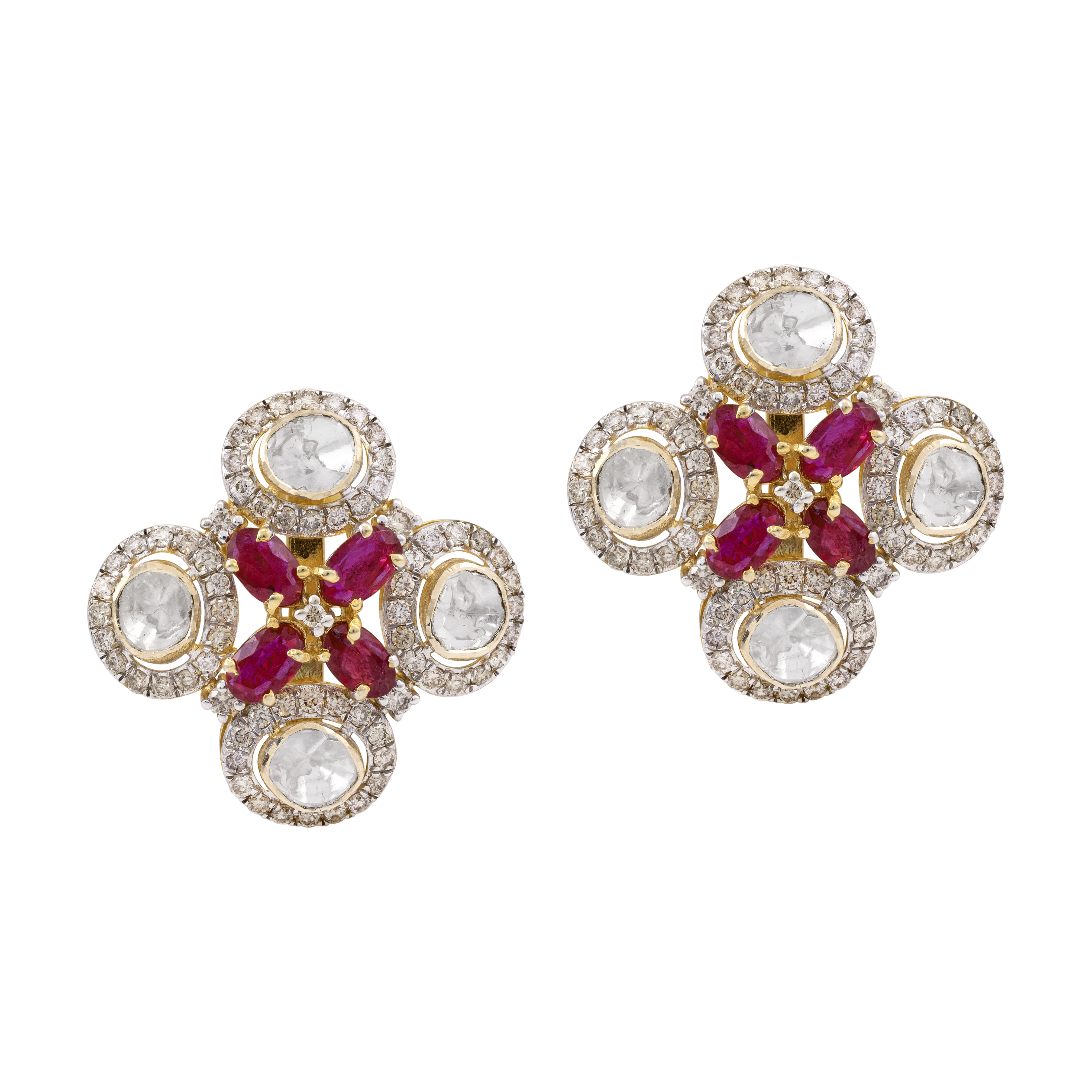 Ruby-Polki Cluster Studs