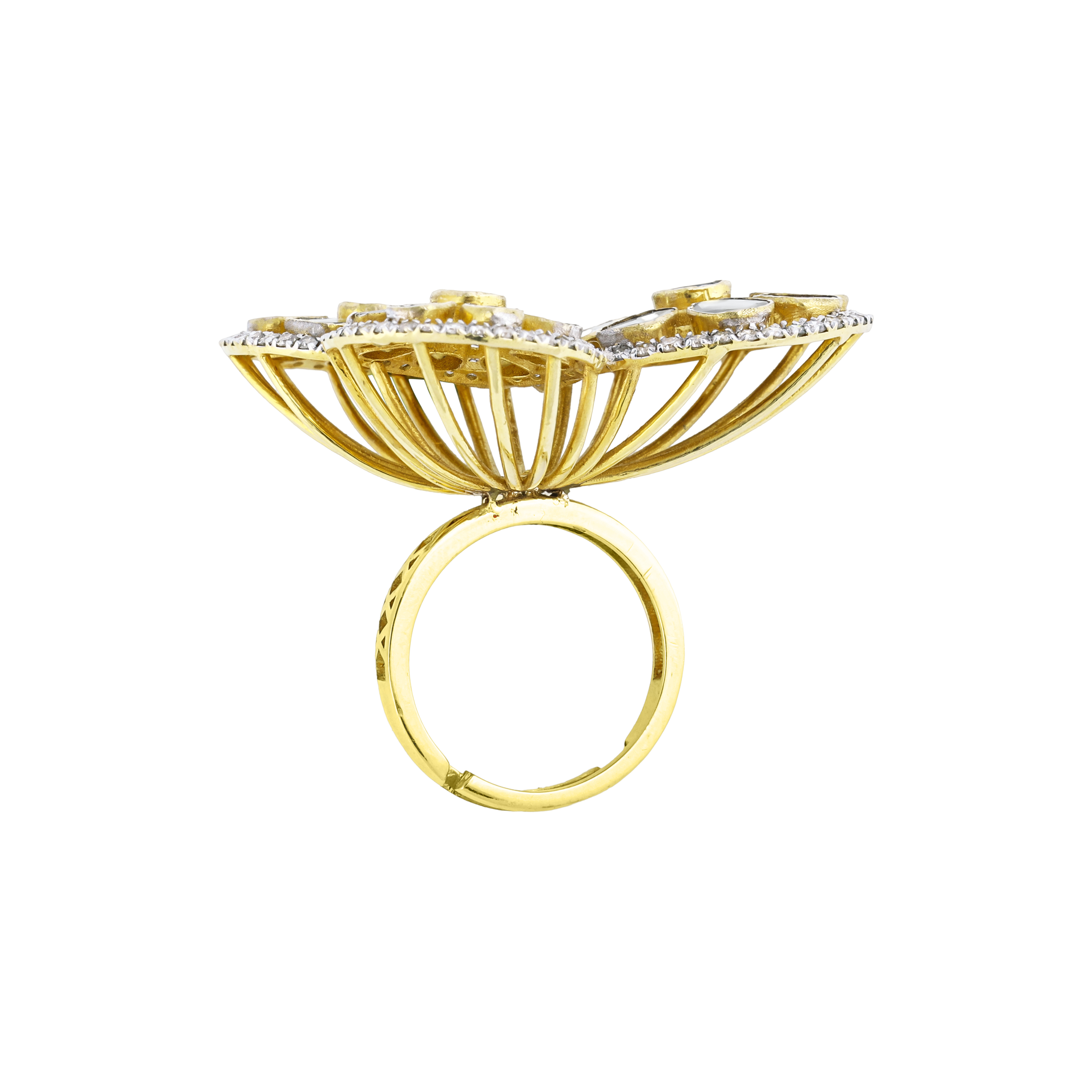 Triple Circle Polki Ring with Diamond Halo and Polki Cluster