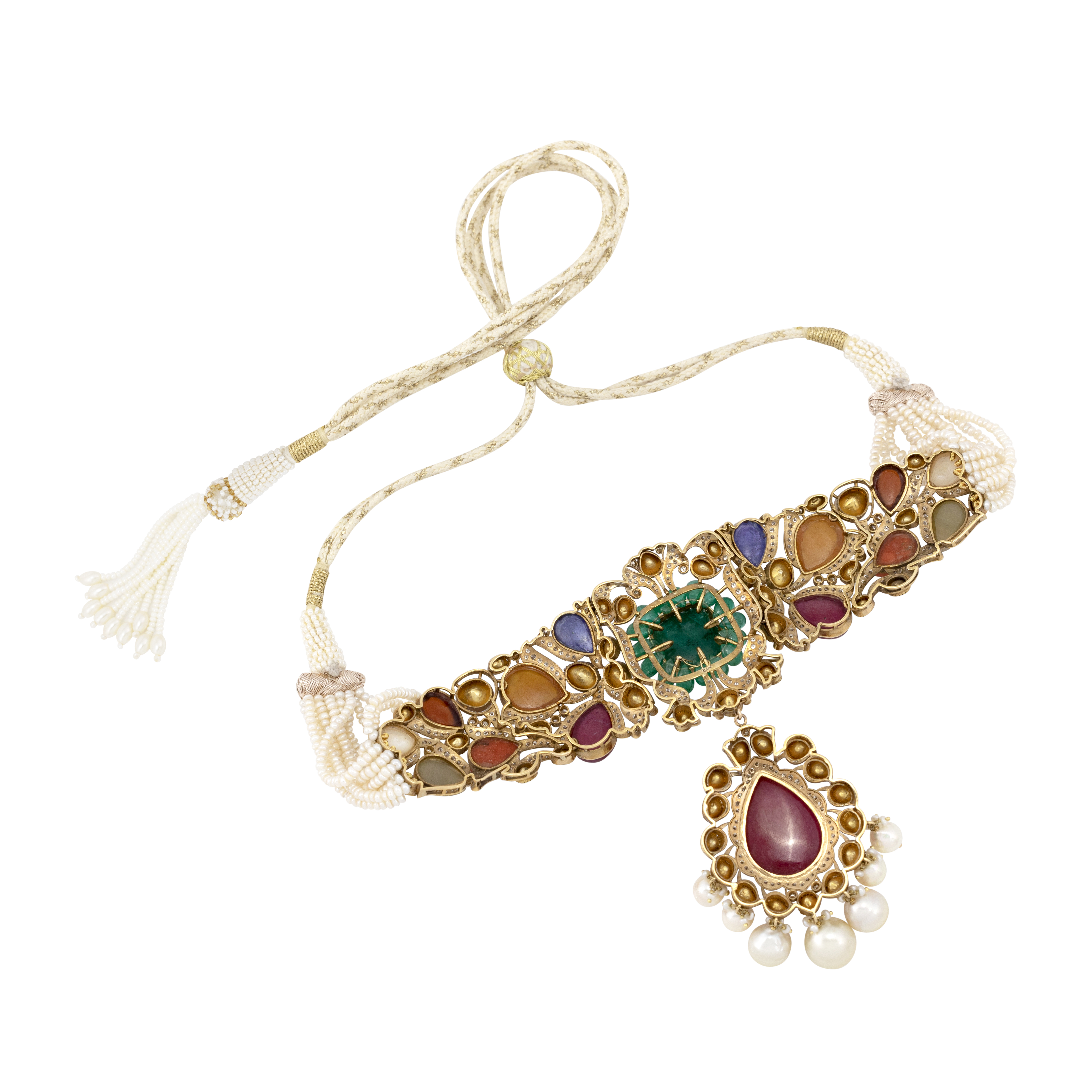 Antique Navratan Choker with Uncut Polkis and Cabochons