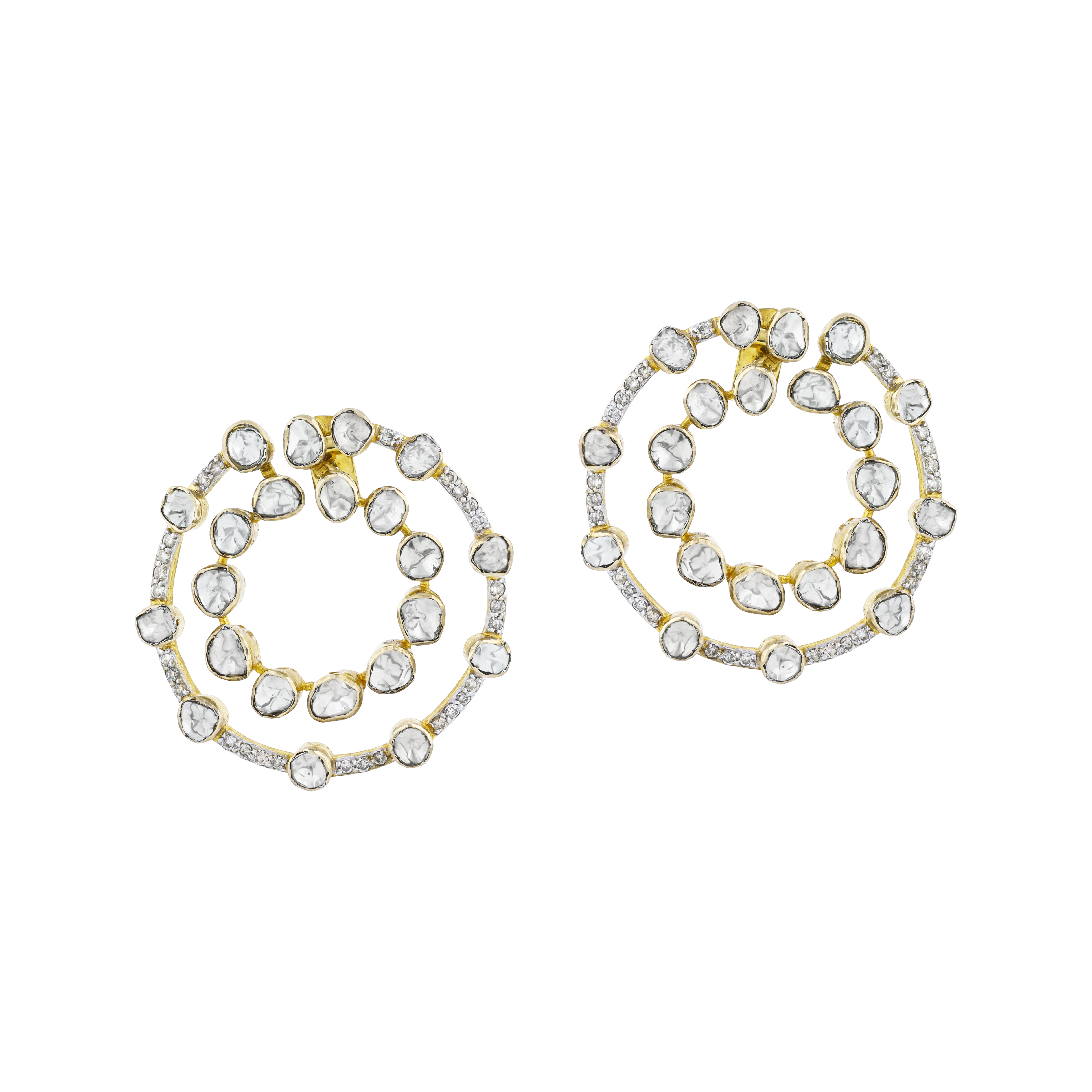 Double Circular Earrings with Polki and Diamonds