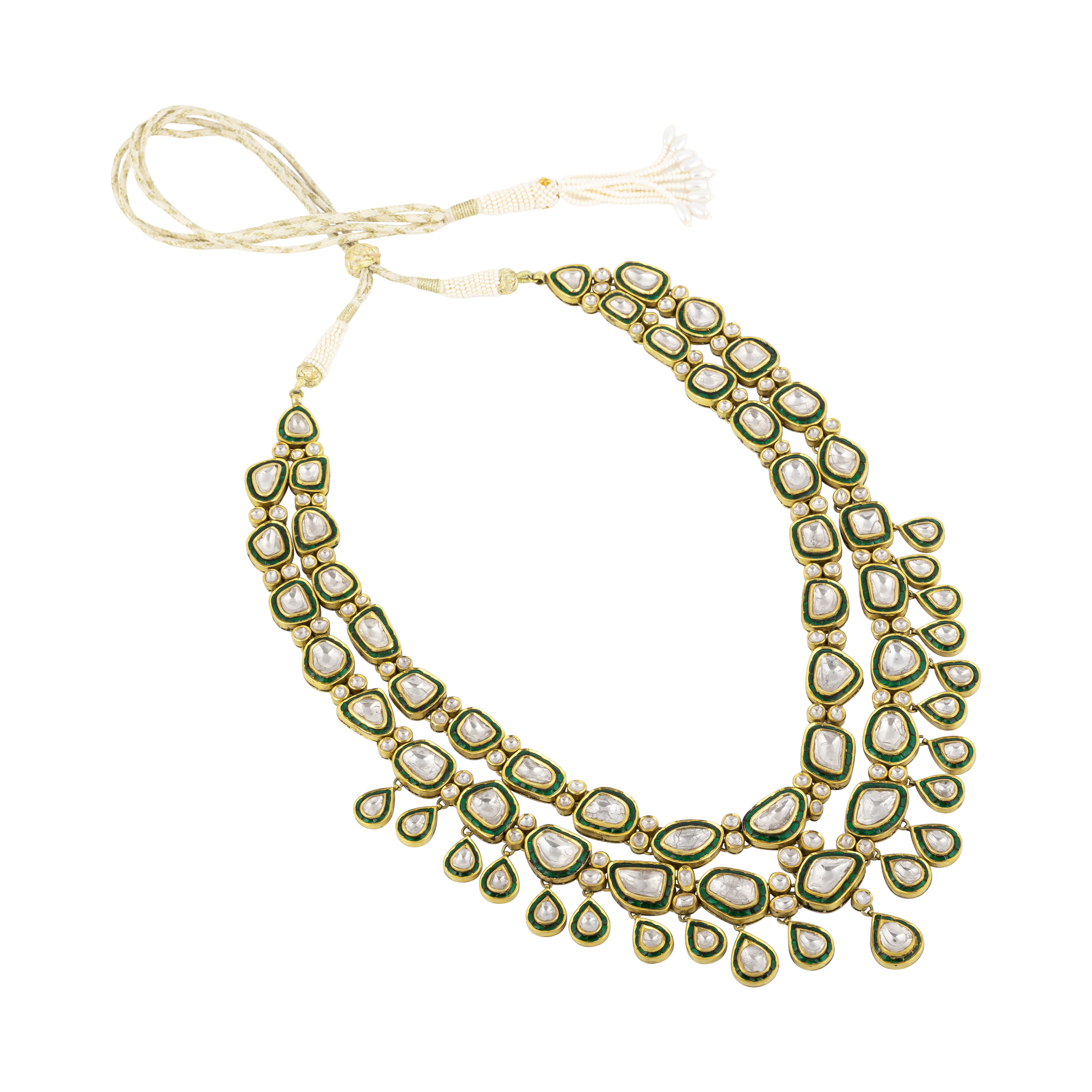 Two-Layered Polki Long Line with Teardrops and Green Talaf