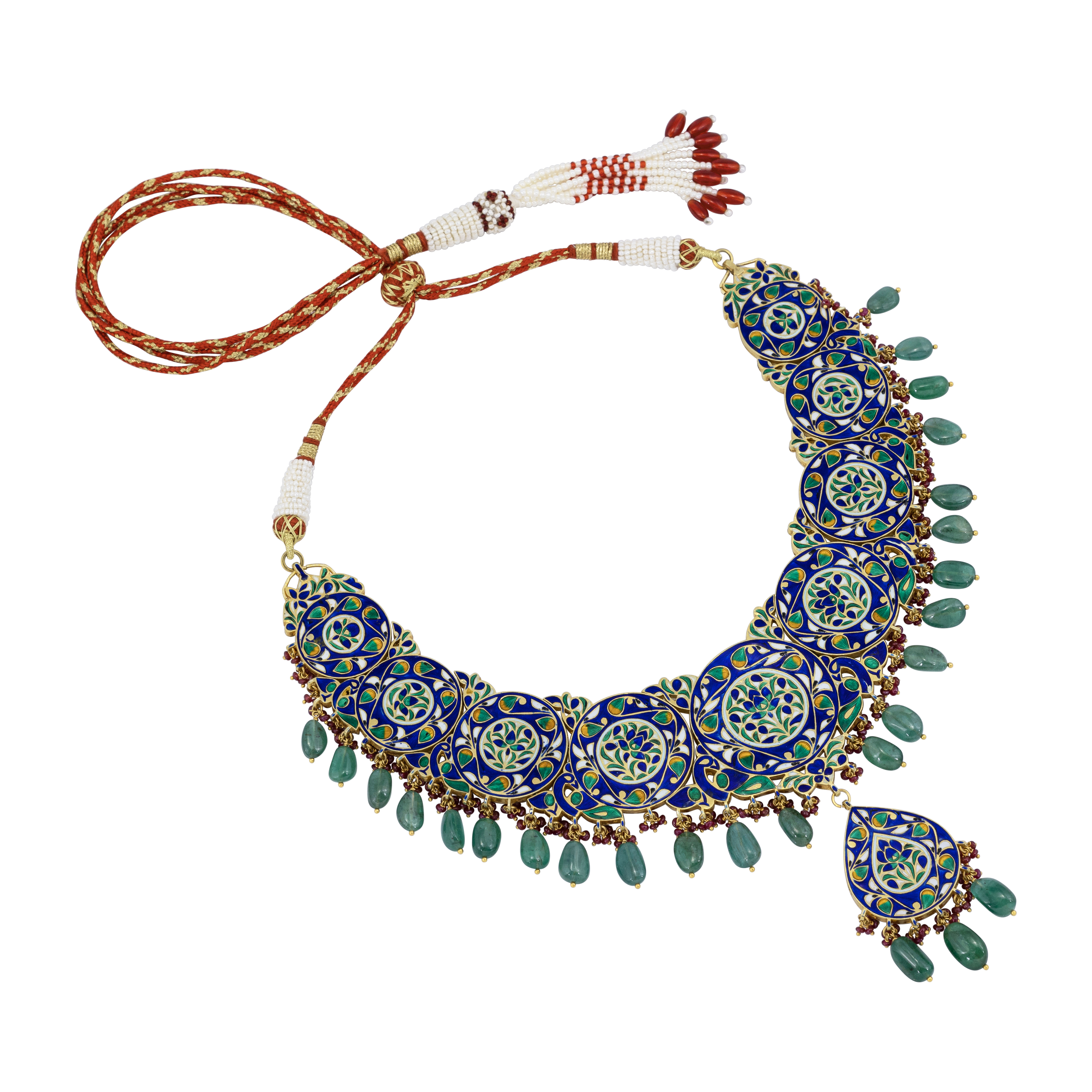 Polki Roundel Necklace with Ruby and Emerald Beads