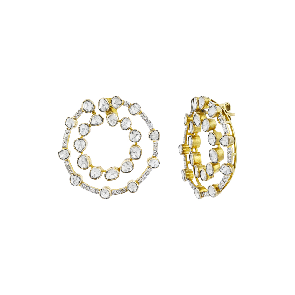 Double Circular Earrings with Polki and Diamonds