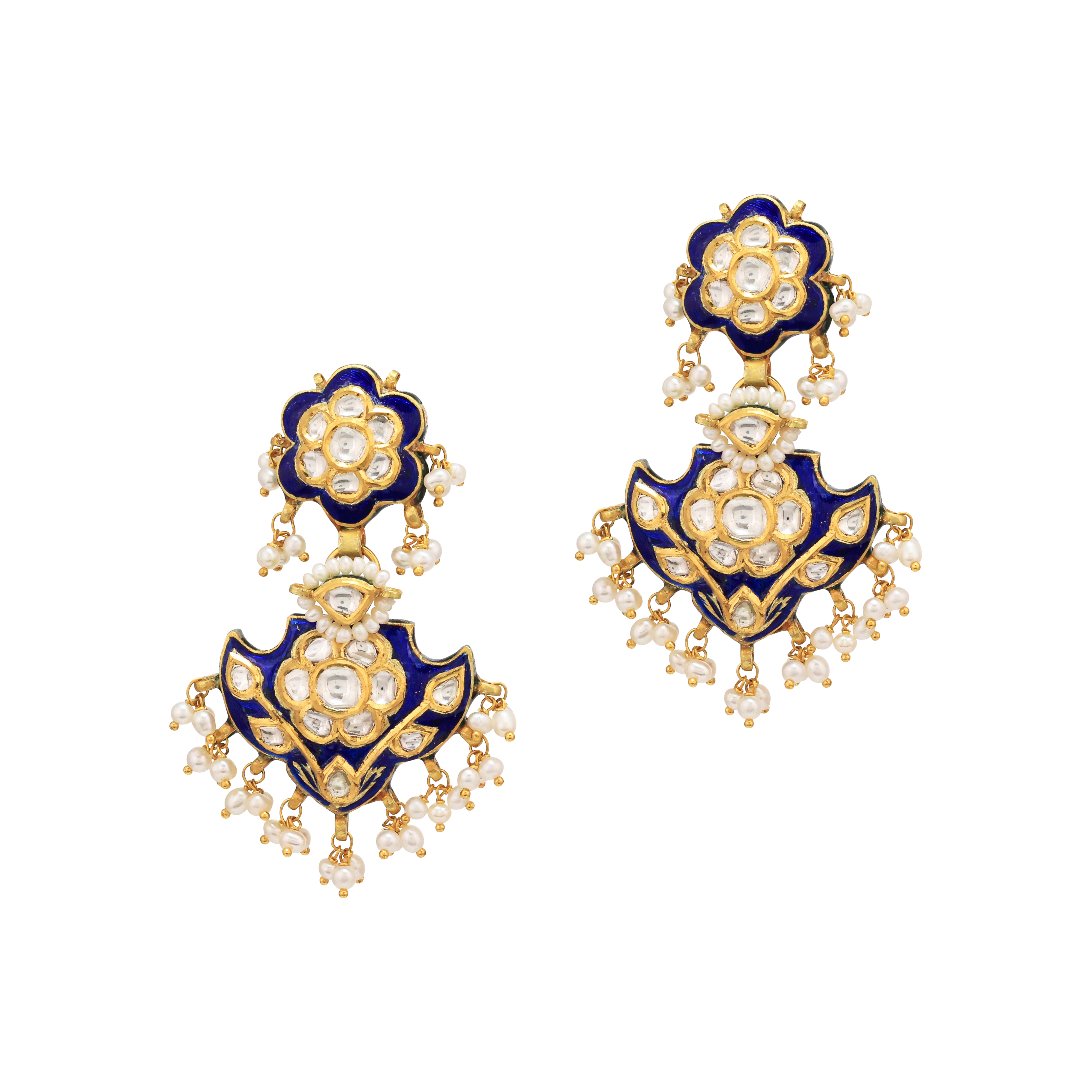 Pankhi Polki Earrings with Blue Enamel