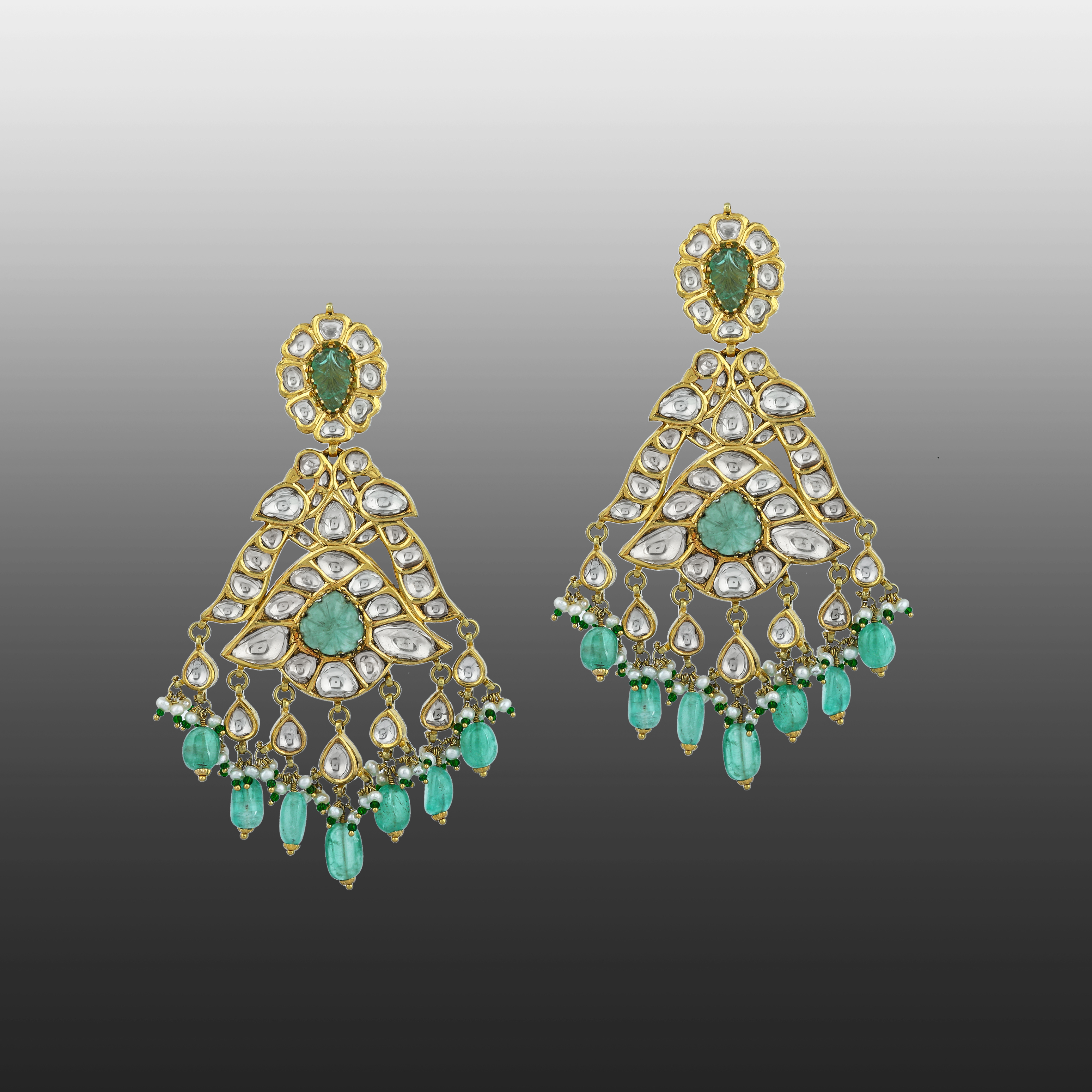 Chandbali Choker Set with Polki, Green Beads, and Drops