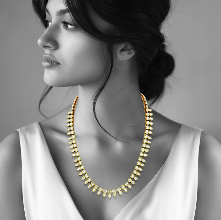 Single-Row Polki Necklace with Pear and Round Polkis