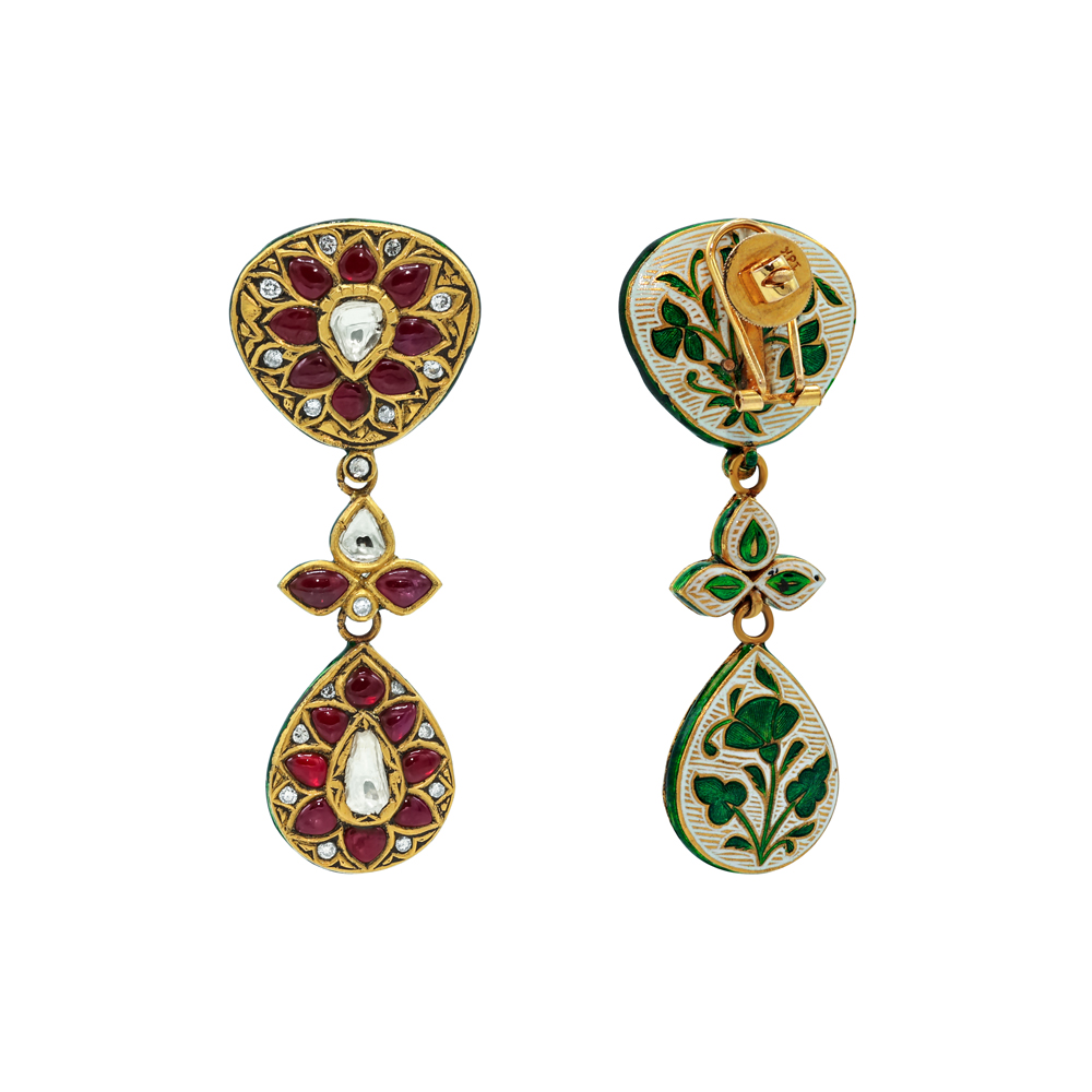 Red Talaf Necklace Set with Polki and Drop Details