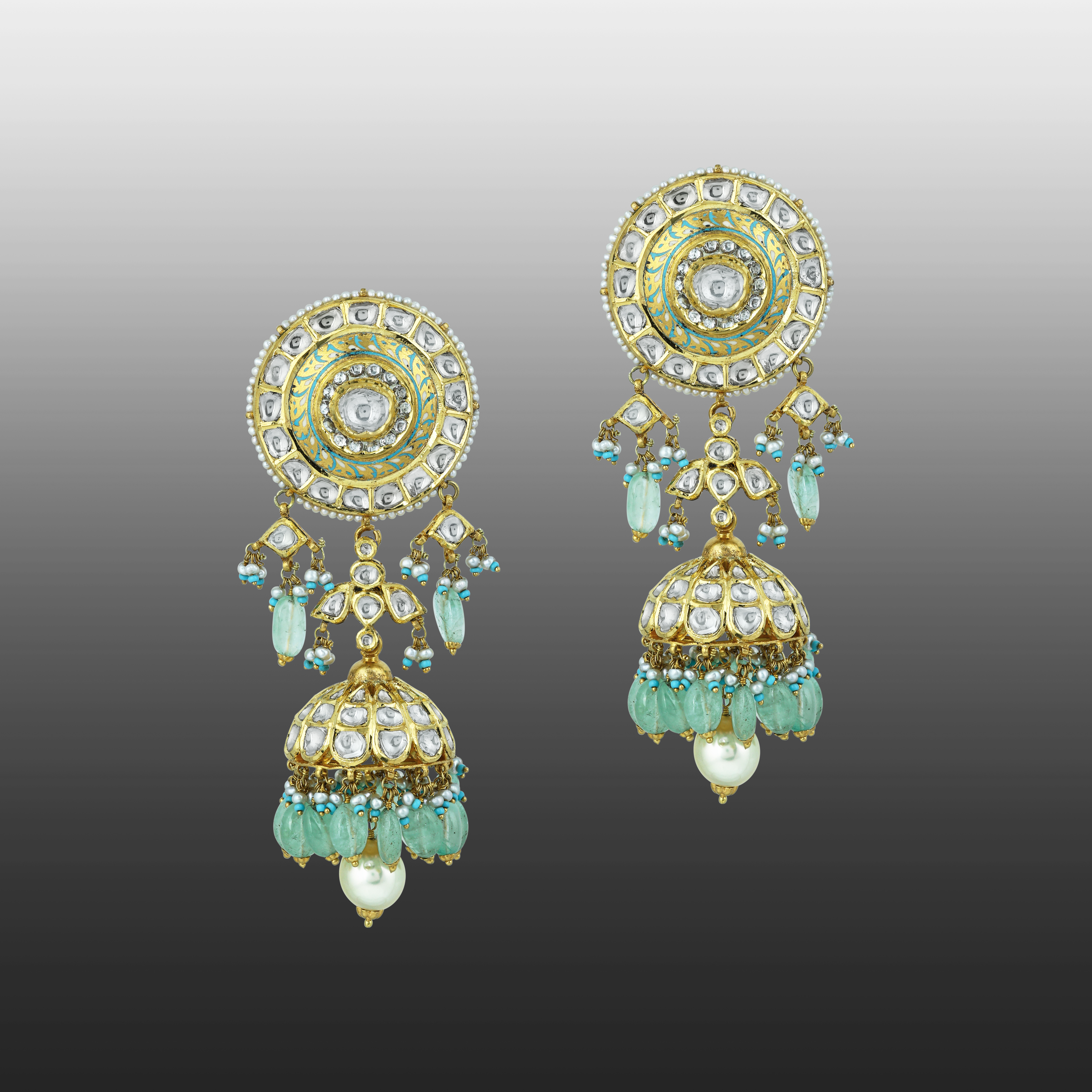 Meenakari Polki Necklace Set with Mint Green Drops and Pearls