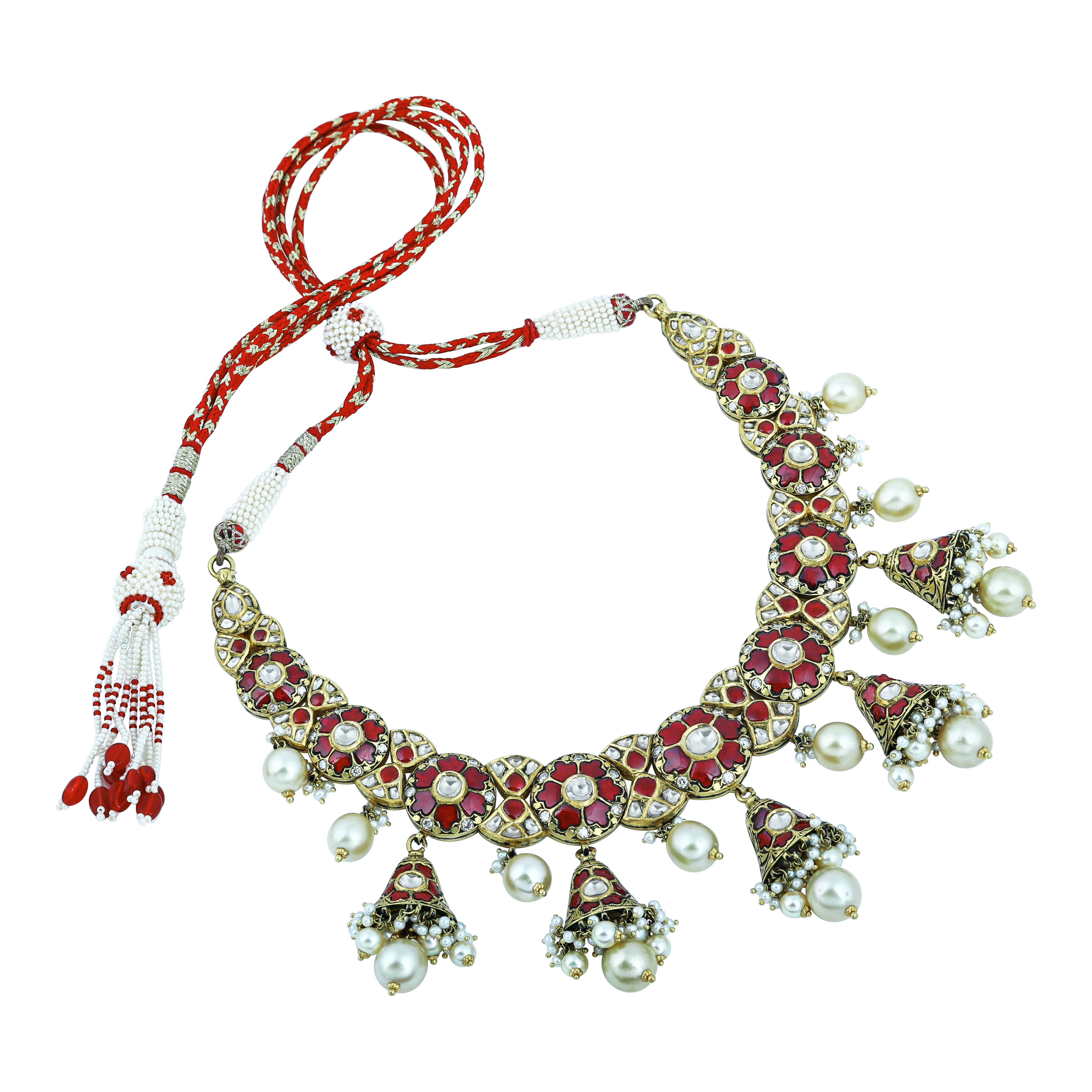 Red Talaf and Pearl Necklace Set with Partash work