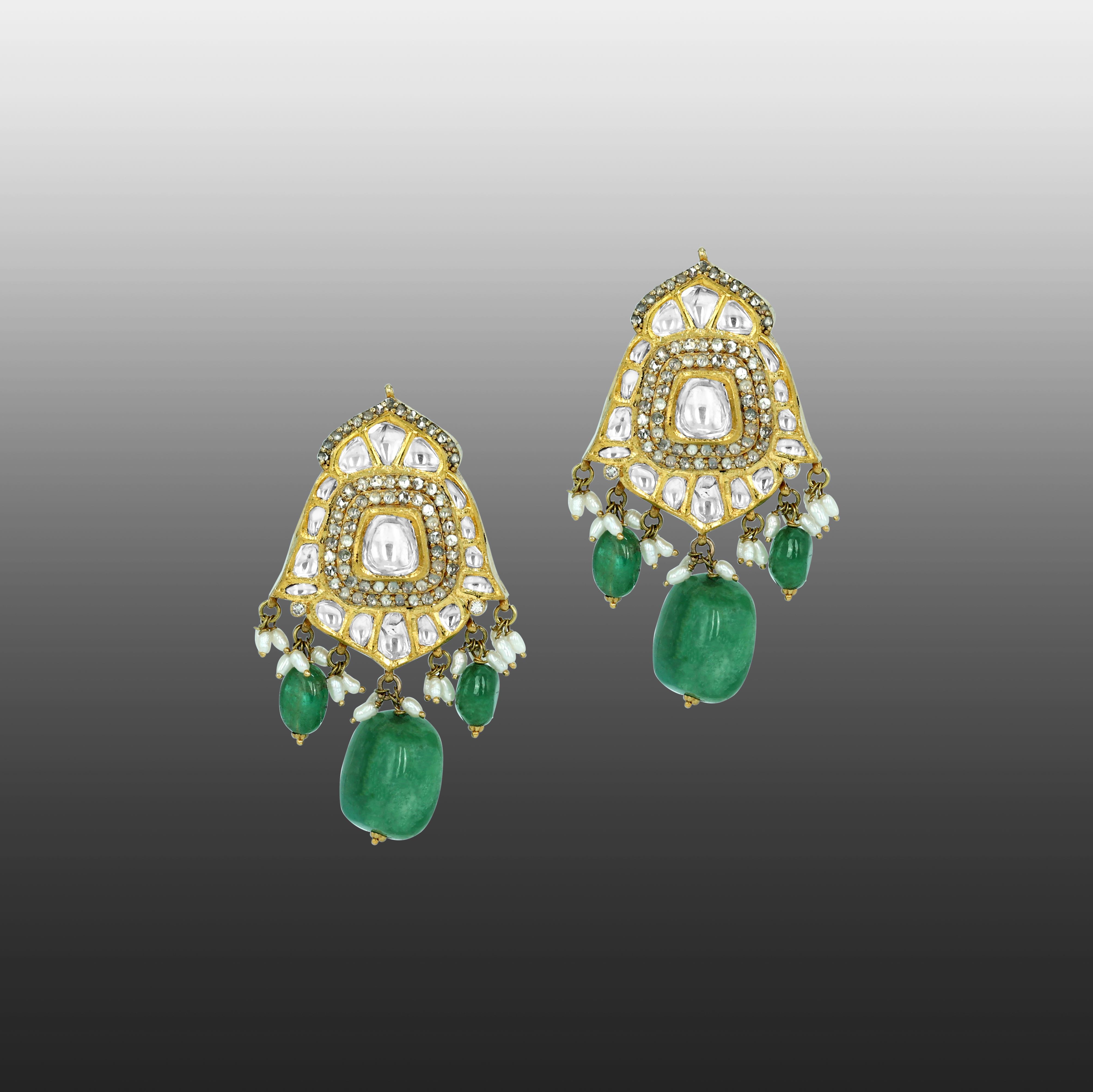 Victorian Rose-Cut Diamond Choker Set with Emerald Beads