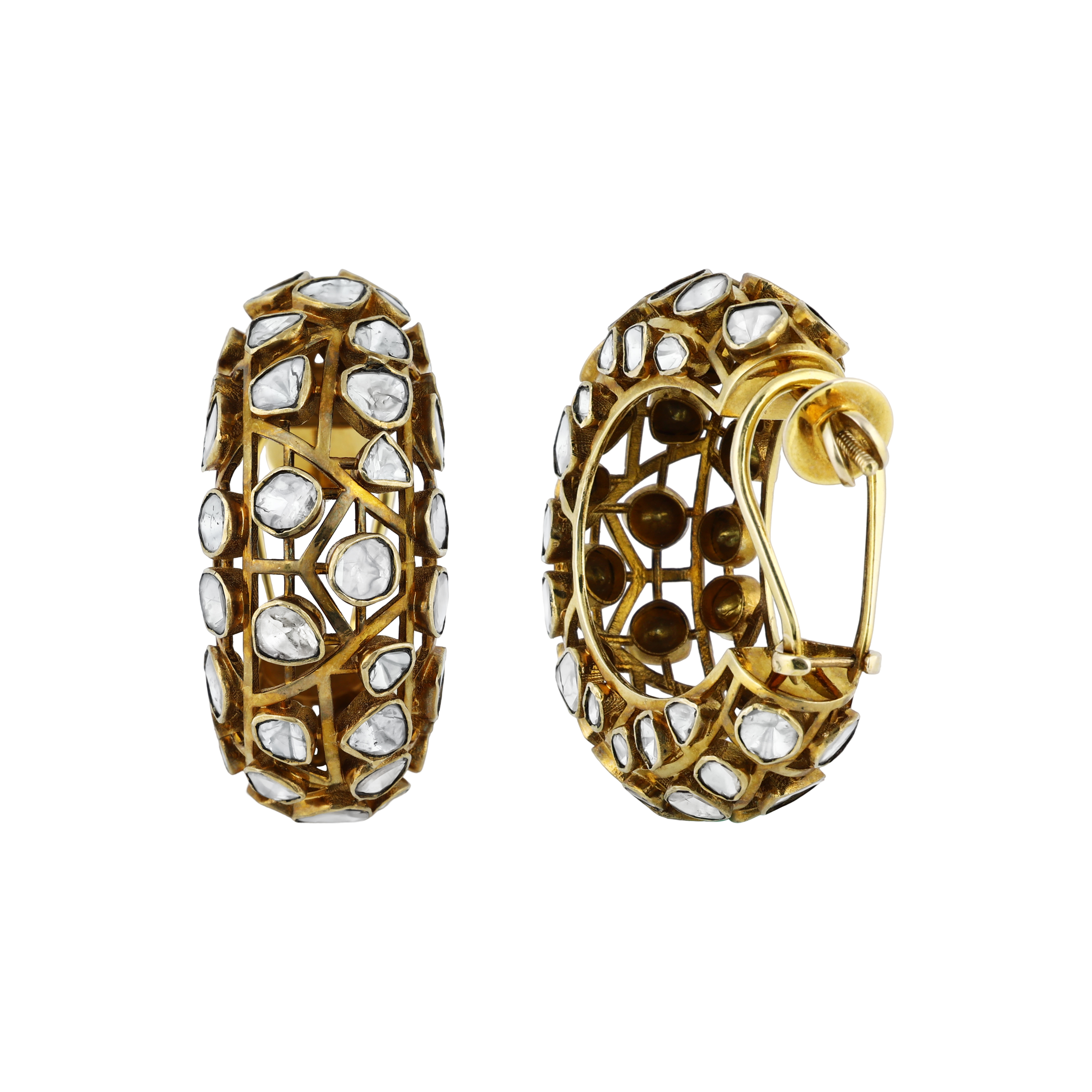 Antique Gold Earrings with Scattered Polki Openwork