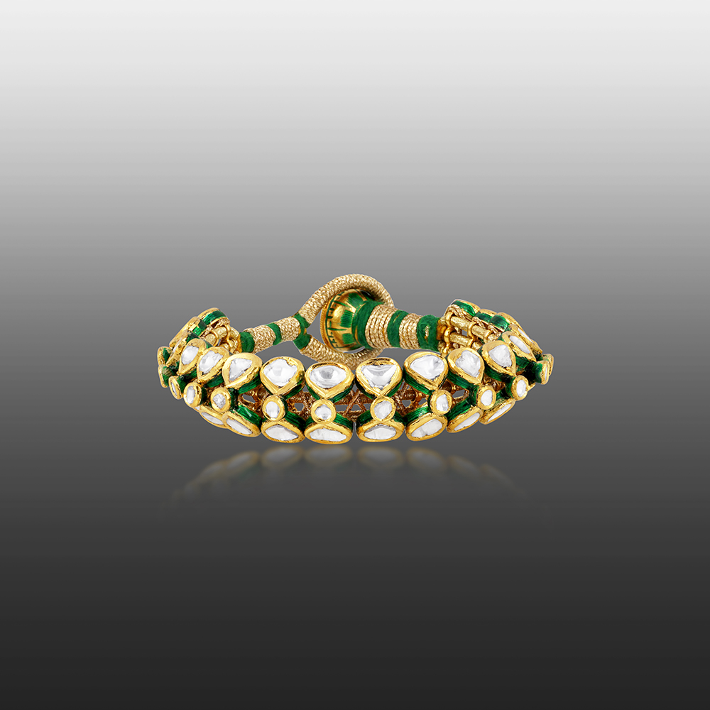 Pochi Bangle with Polki Diamonds and Green Enamel Accents