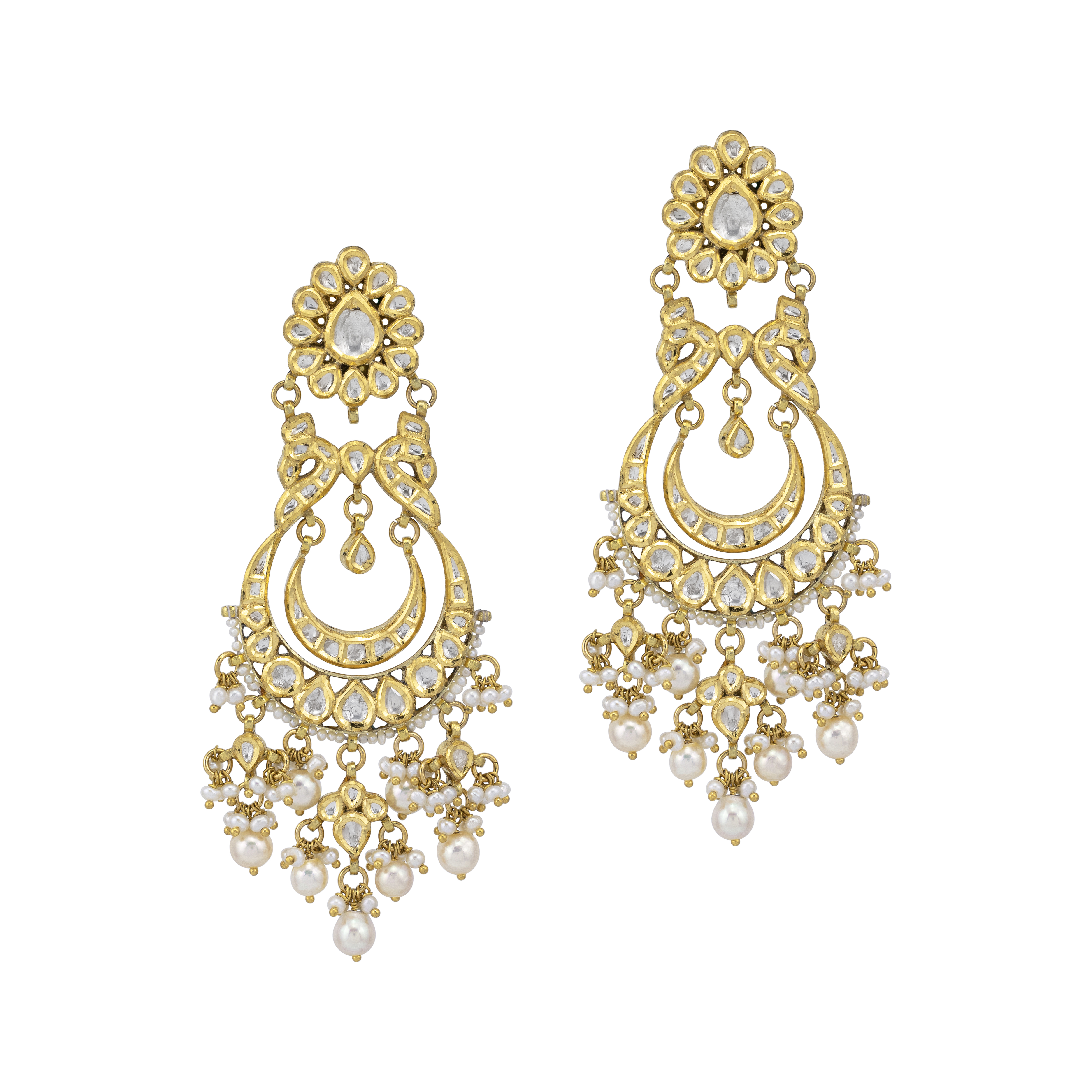 Gold Polki Danglers with Japanese Pearls