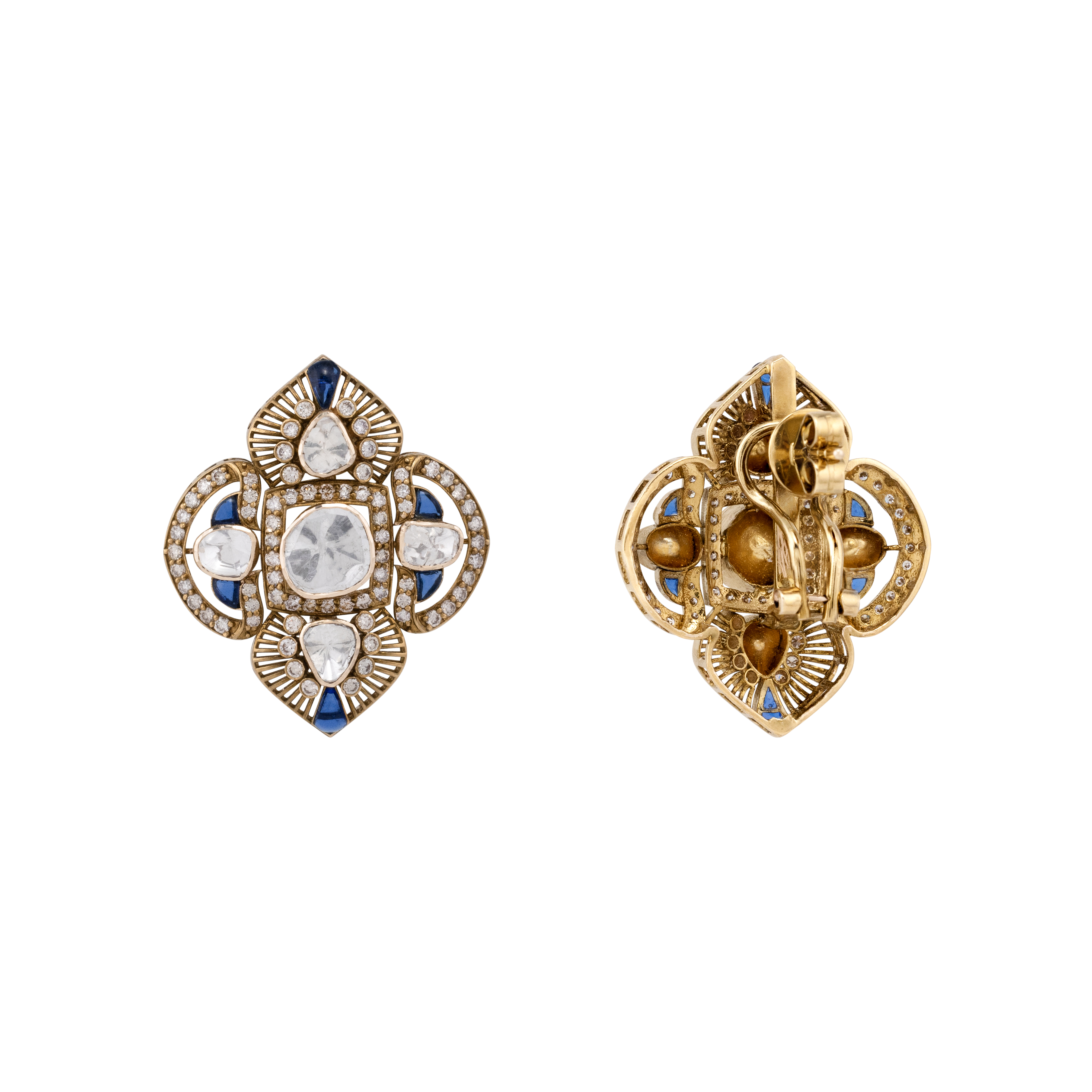 Antique Finish Polki Earring with Blue Talaf Detailing