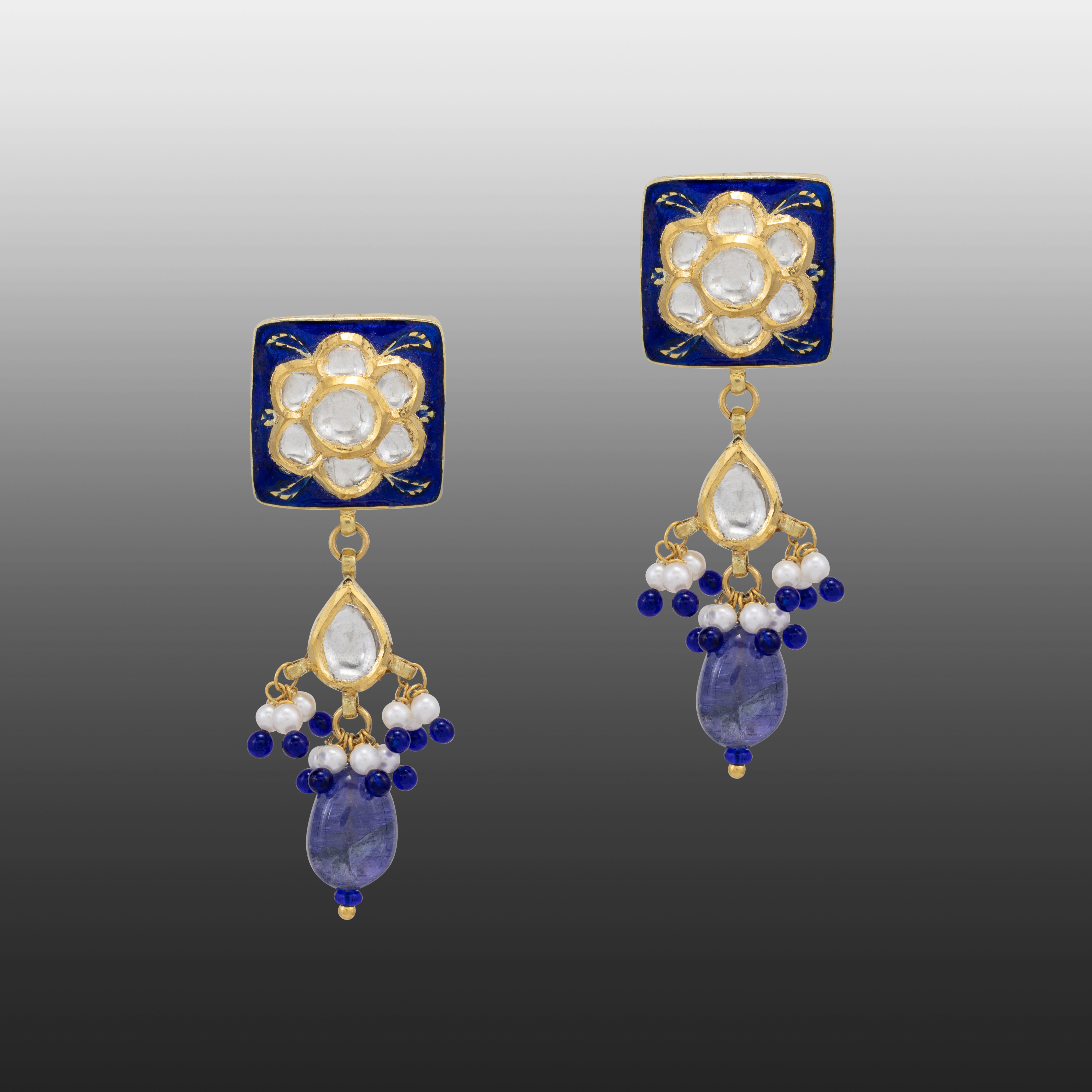 Square Meenakari Polki Earrings